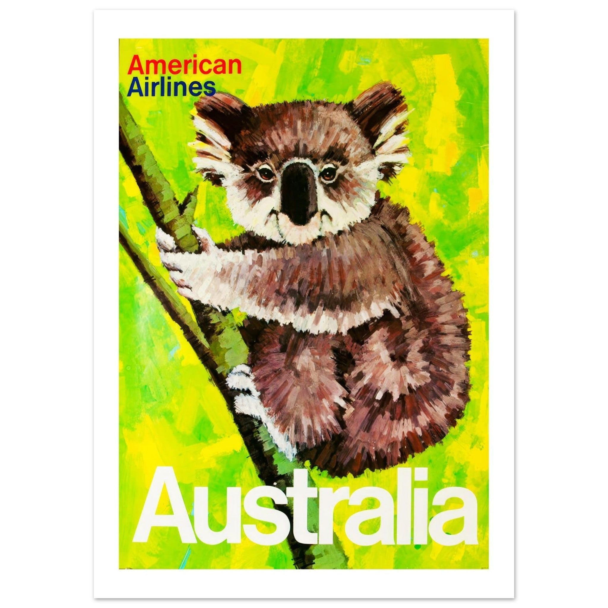 American Airlines Poster Highlighting Australia's Iconic Koala Wildlife - Transit Art