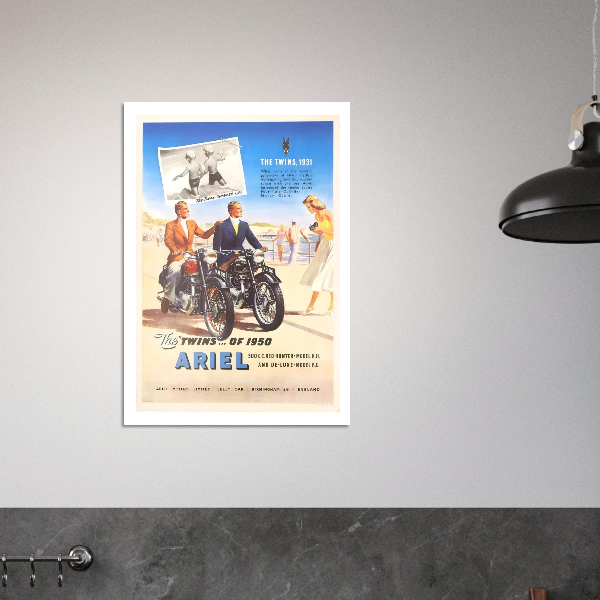 Ariel 1950 Twins Motorcycle Advertisement Poster - Transit Art