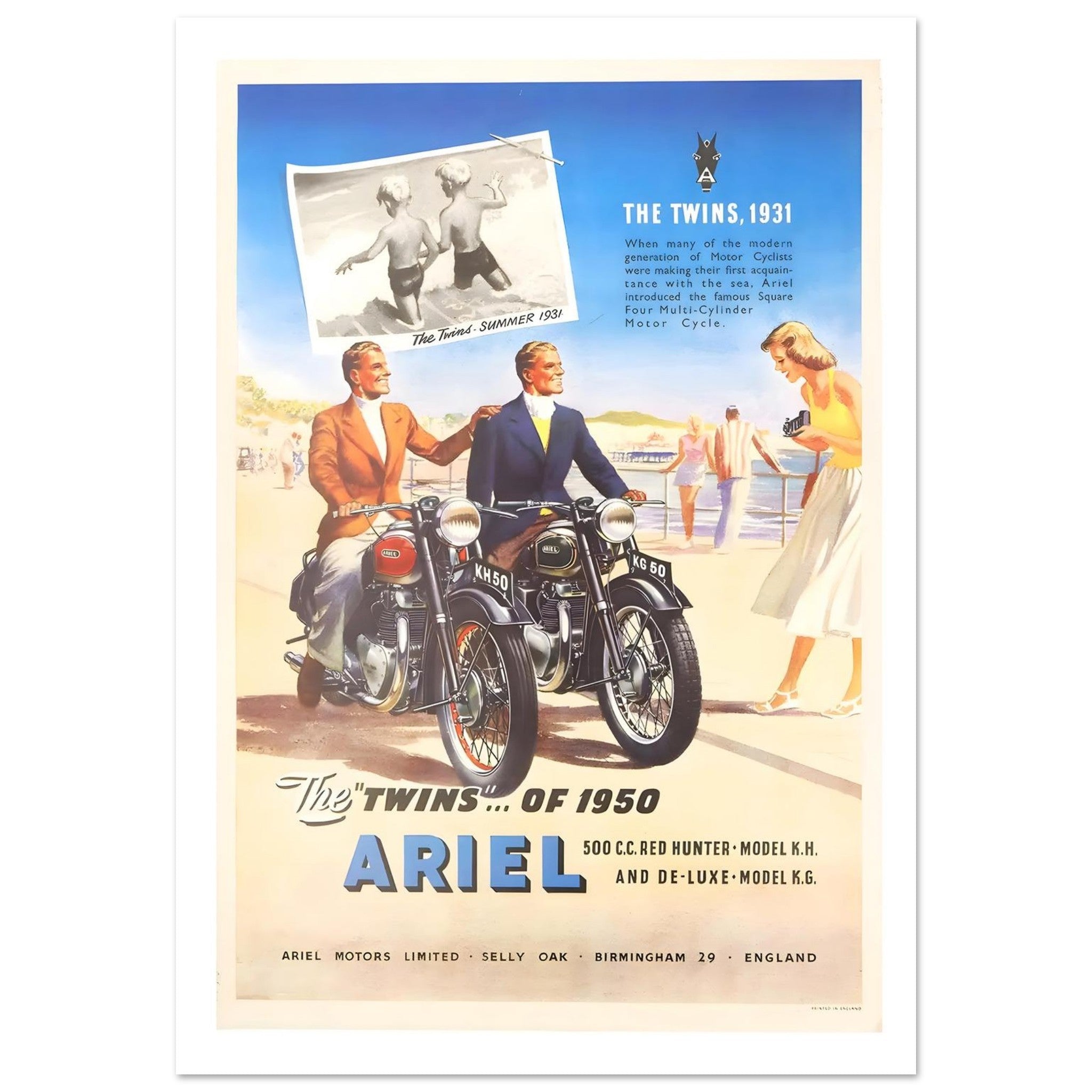 Ariel 1950 Twins Motorcycle Advertisement Poster - Transit Art
