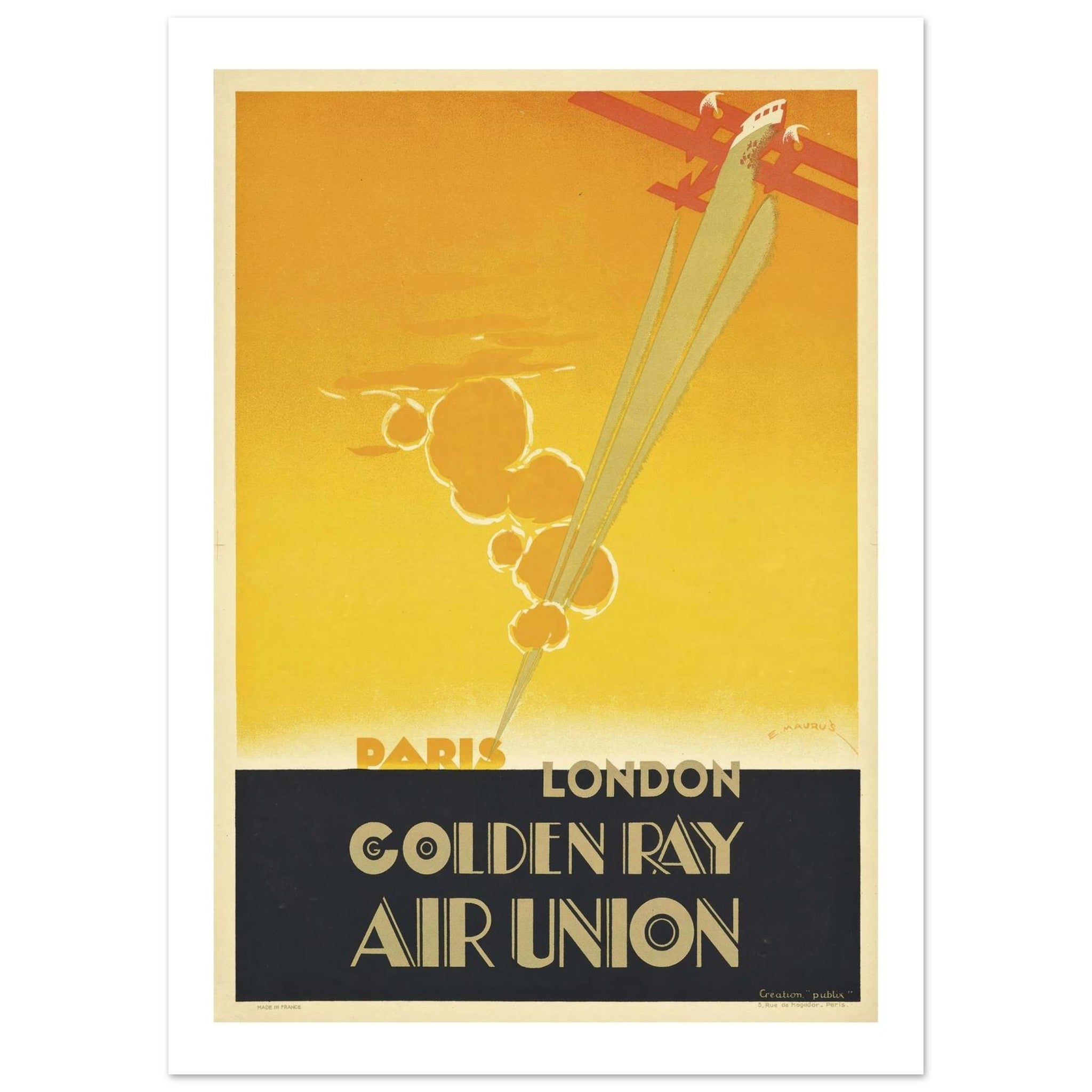 Art Deco Aviation Poster - Golden Ray Air Union - Transit Art