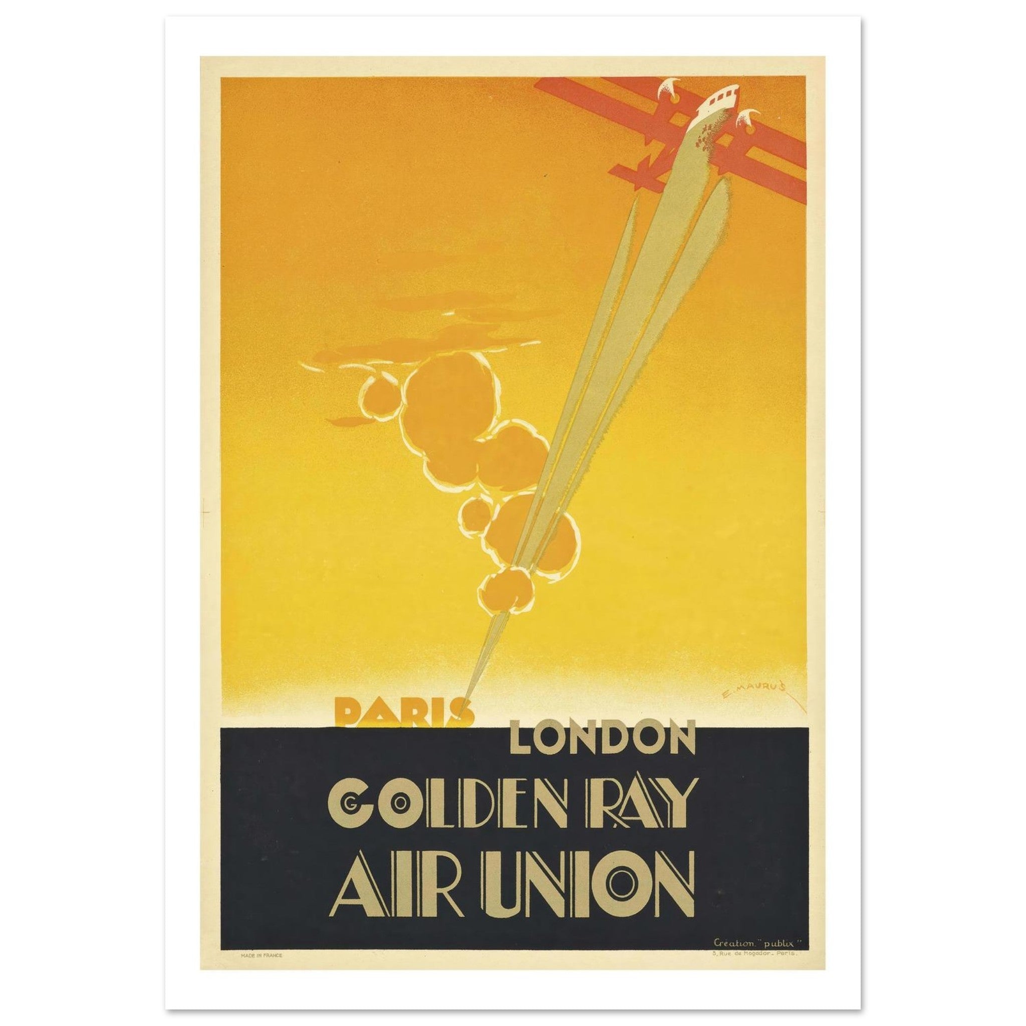 Art Deco Aviation Poster - Golden Ray Air Union - Transit Art