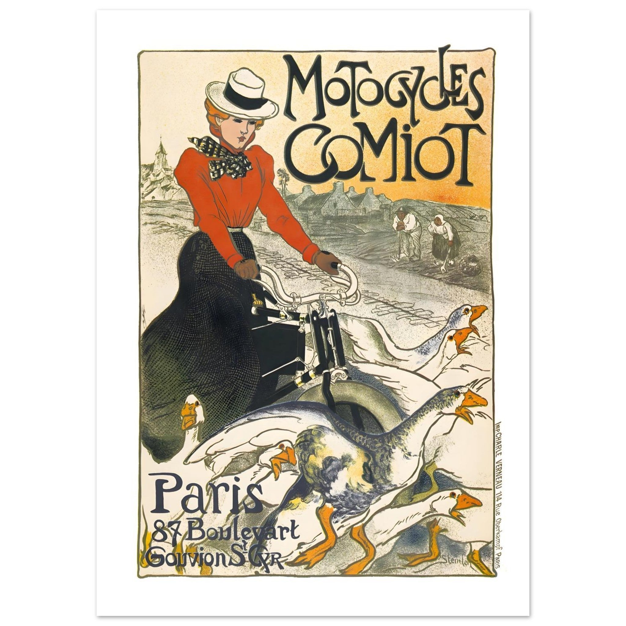 Art Nouveau Comiot Motocycles Vintage Poster - Transit Art
