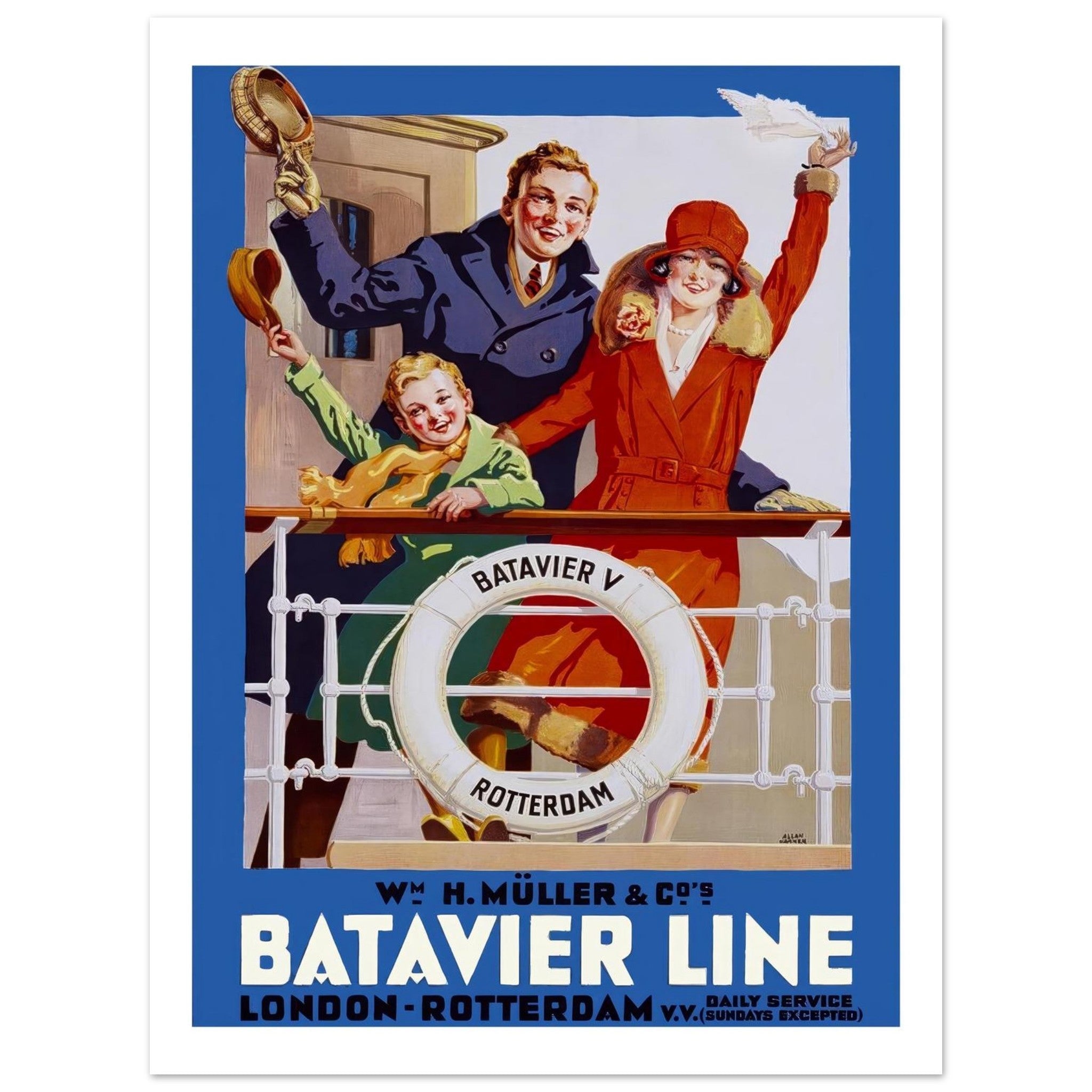 Batavier Line Travel Poster: London to Rotterdam - Transit Art