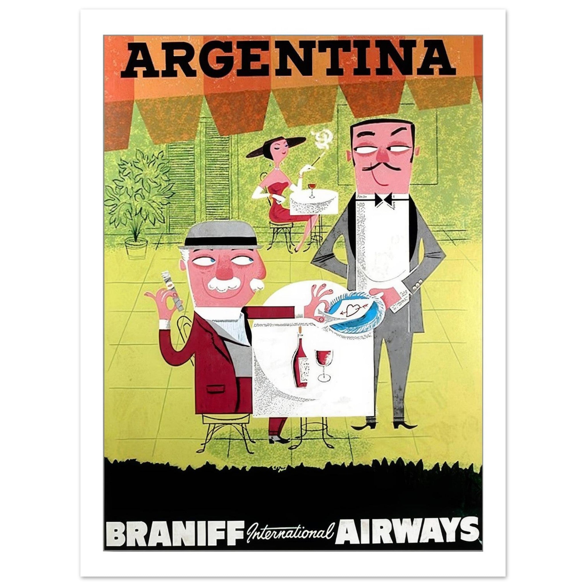 Braniff International Airways Argentina Sophisticated Café Travel Poster - Transit Art