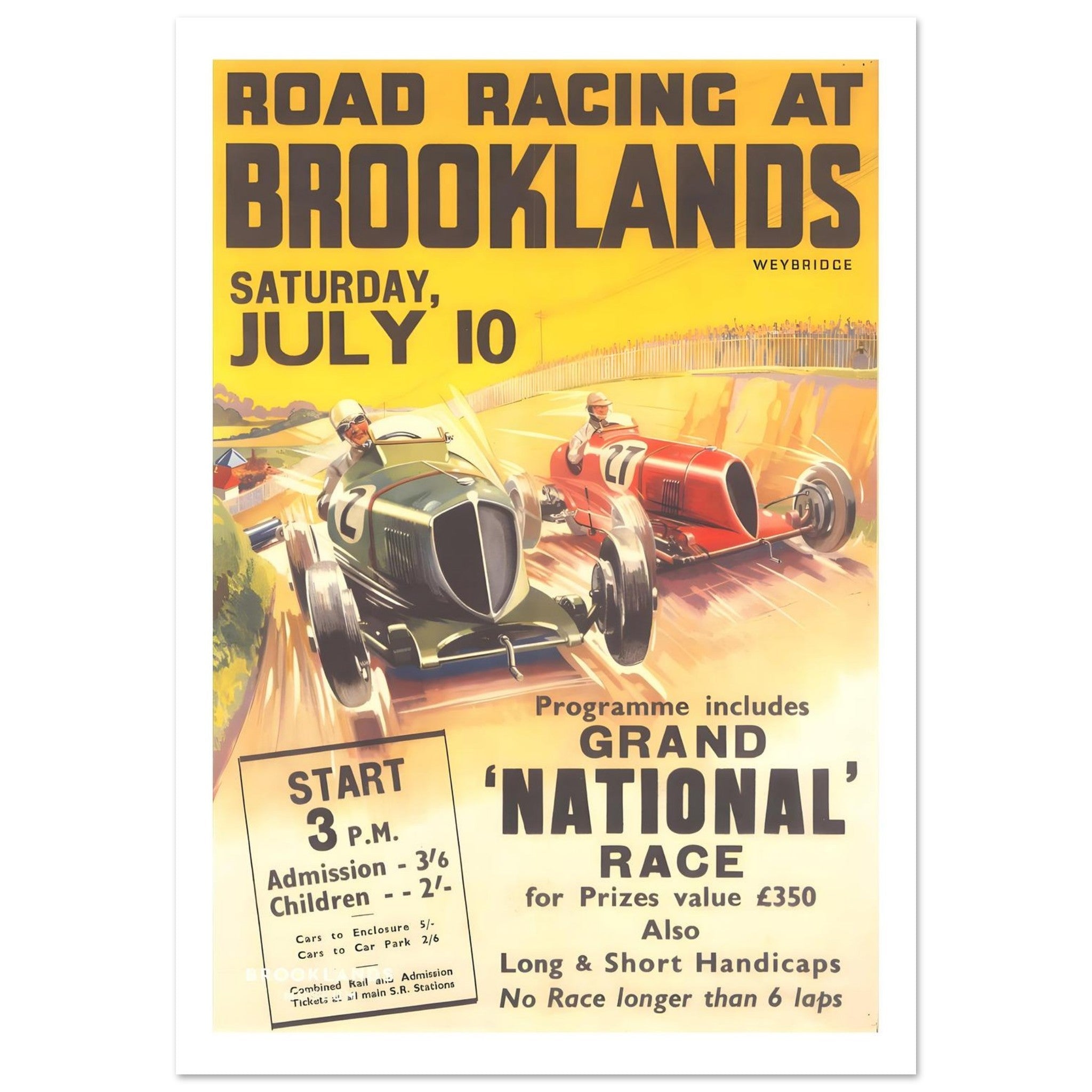 Brooklands Road Racing Grand National Vintage Poster - Transit Art
