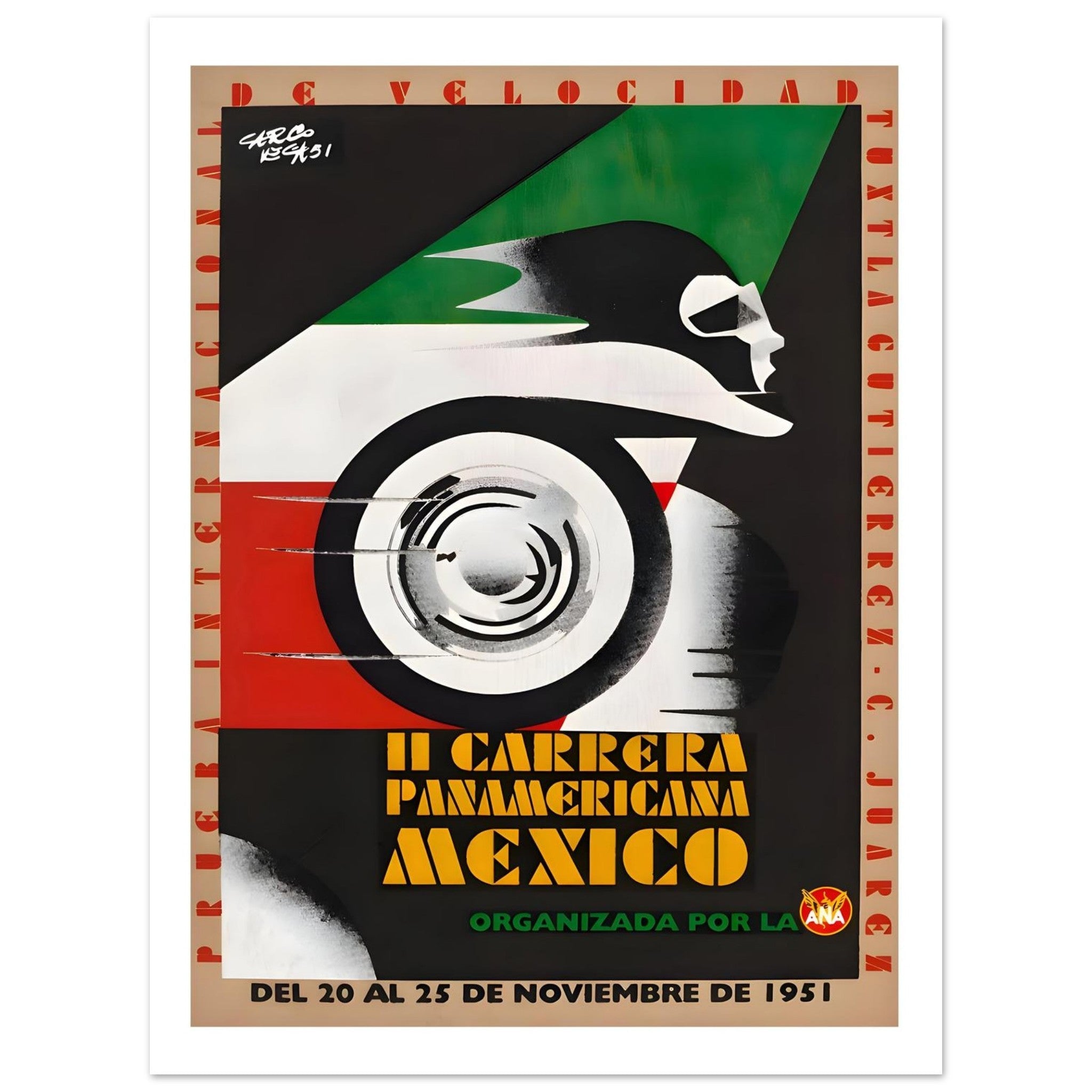 Carrera Panamericana Mexico 1951 Speed Poster - Transit Art