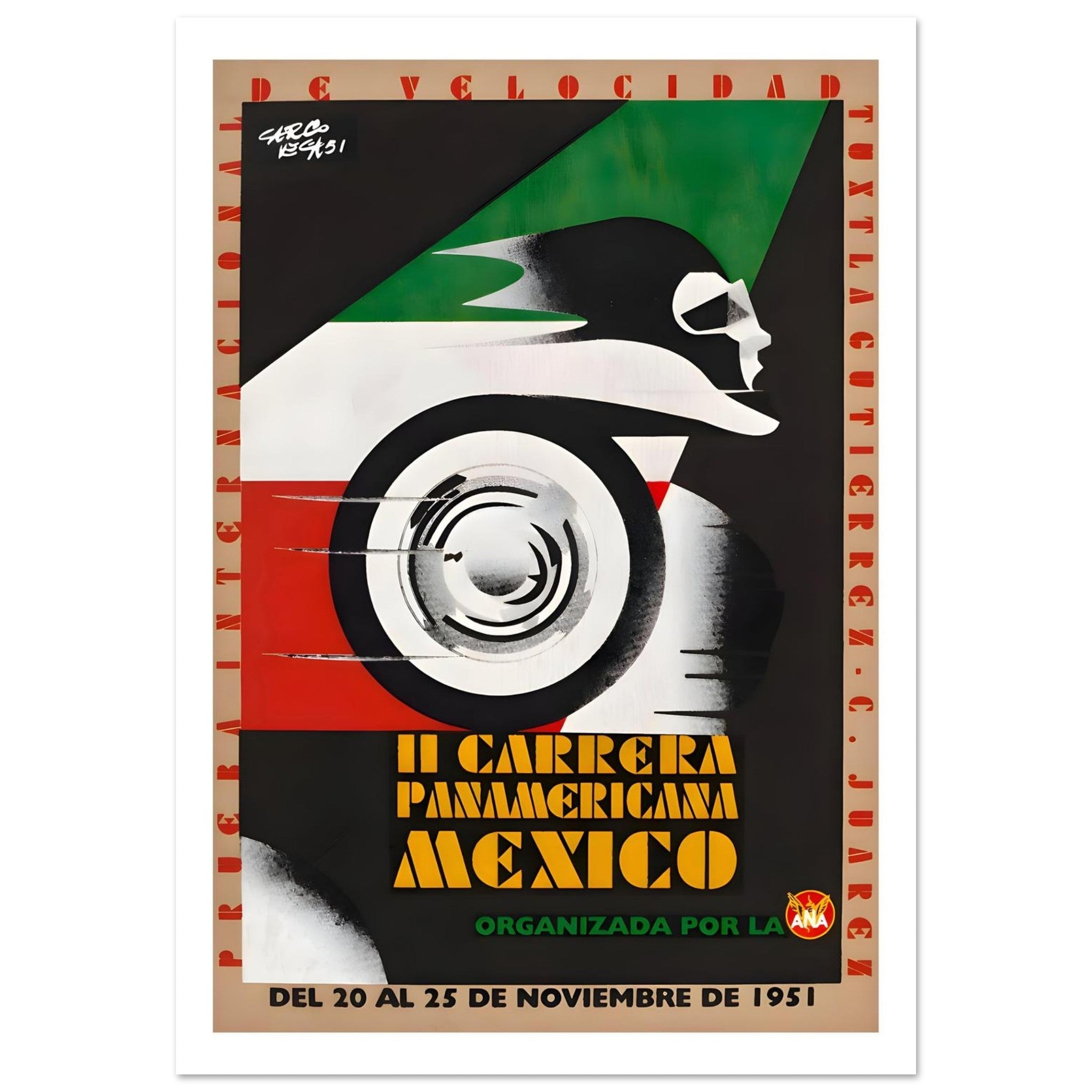 Carrera Panamericana Mexico 1951 Speed Poster - Transit Art
