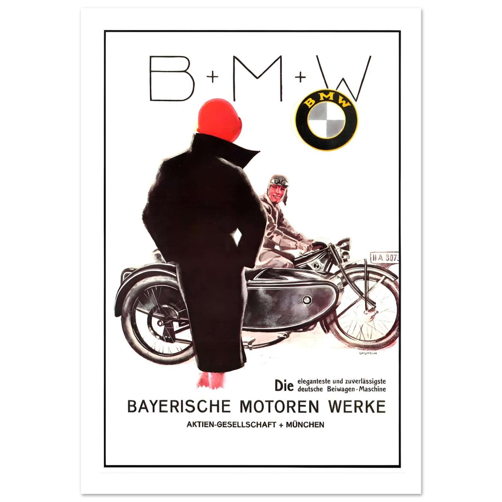 Classic BMW Sidecar Motorcycle Advertisement Poster - Transit Art