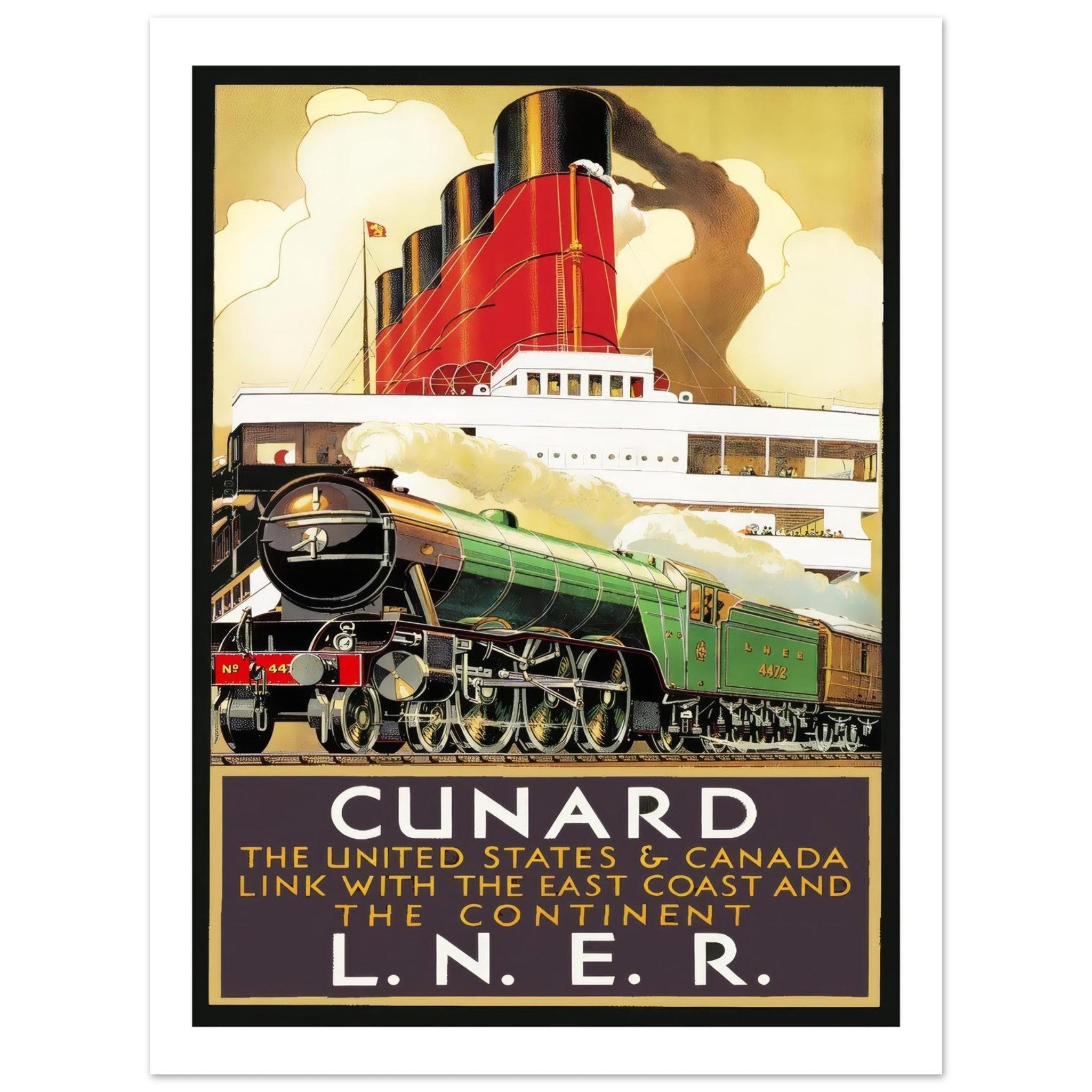 Cunard Transatlantic Service Poster: Connecting the United States and Canada - Transit Art