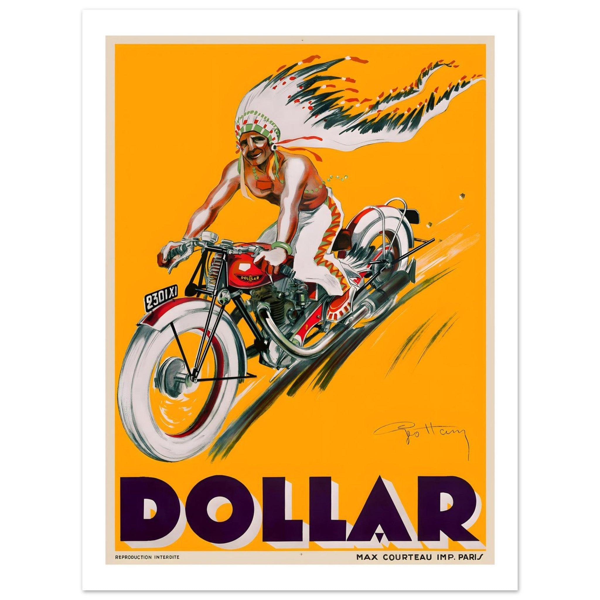 Dynamic Vintage Dollar Motorcycle Advertising Poster - Transit Art