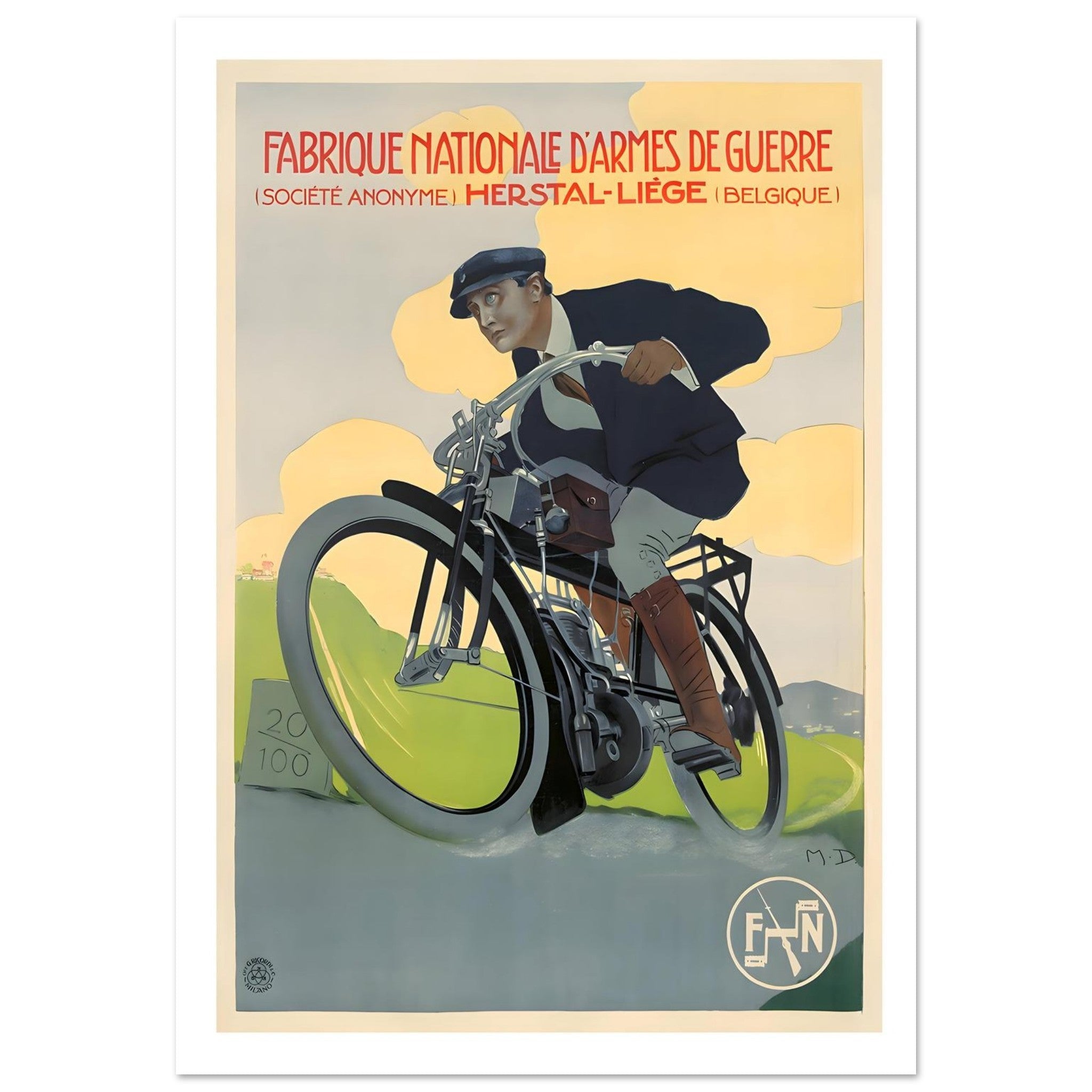 Elegant Vintage FN Belgian Motorcycle Poster - Transit Art