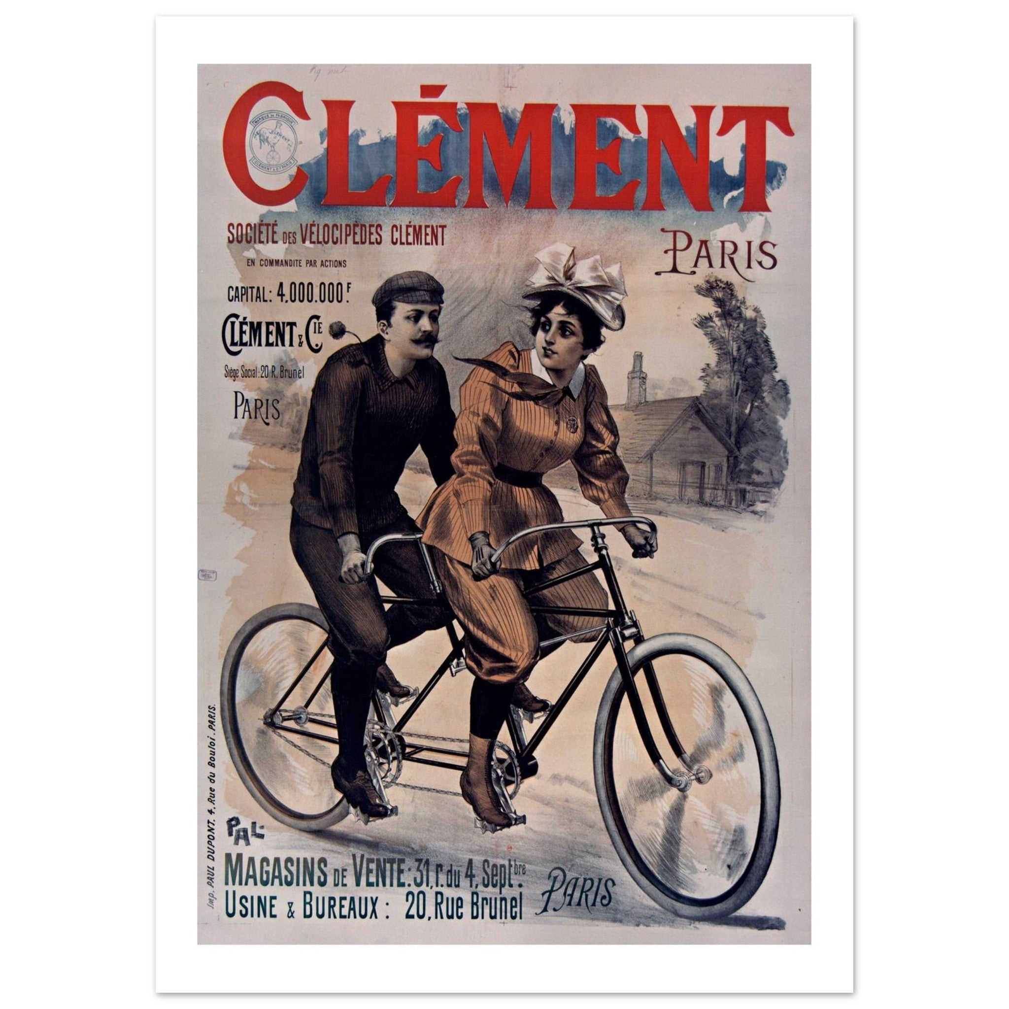 Elegant Vintage French Clément Tandem Poster - Transit Art