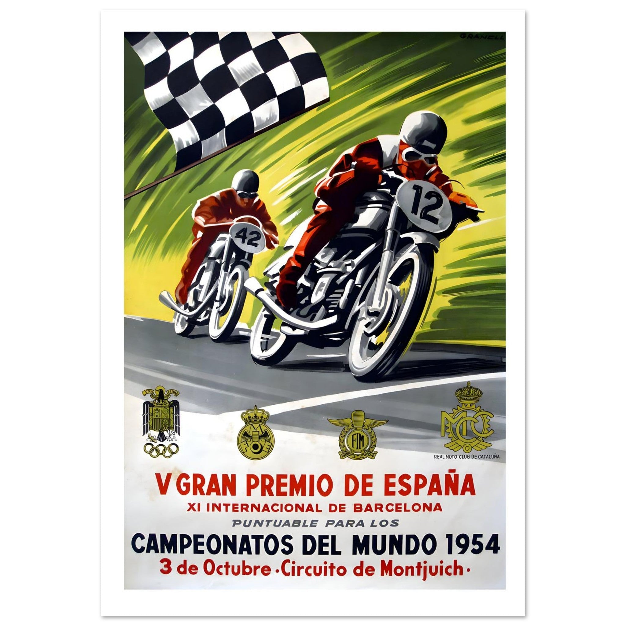 Gran Premio de España 1954 Motorcycle Race Poster - Transit Art