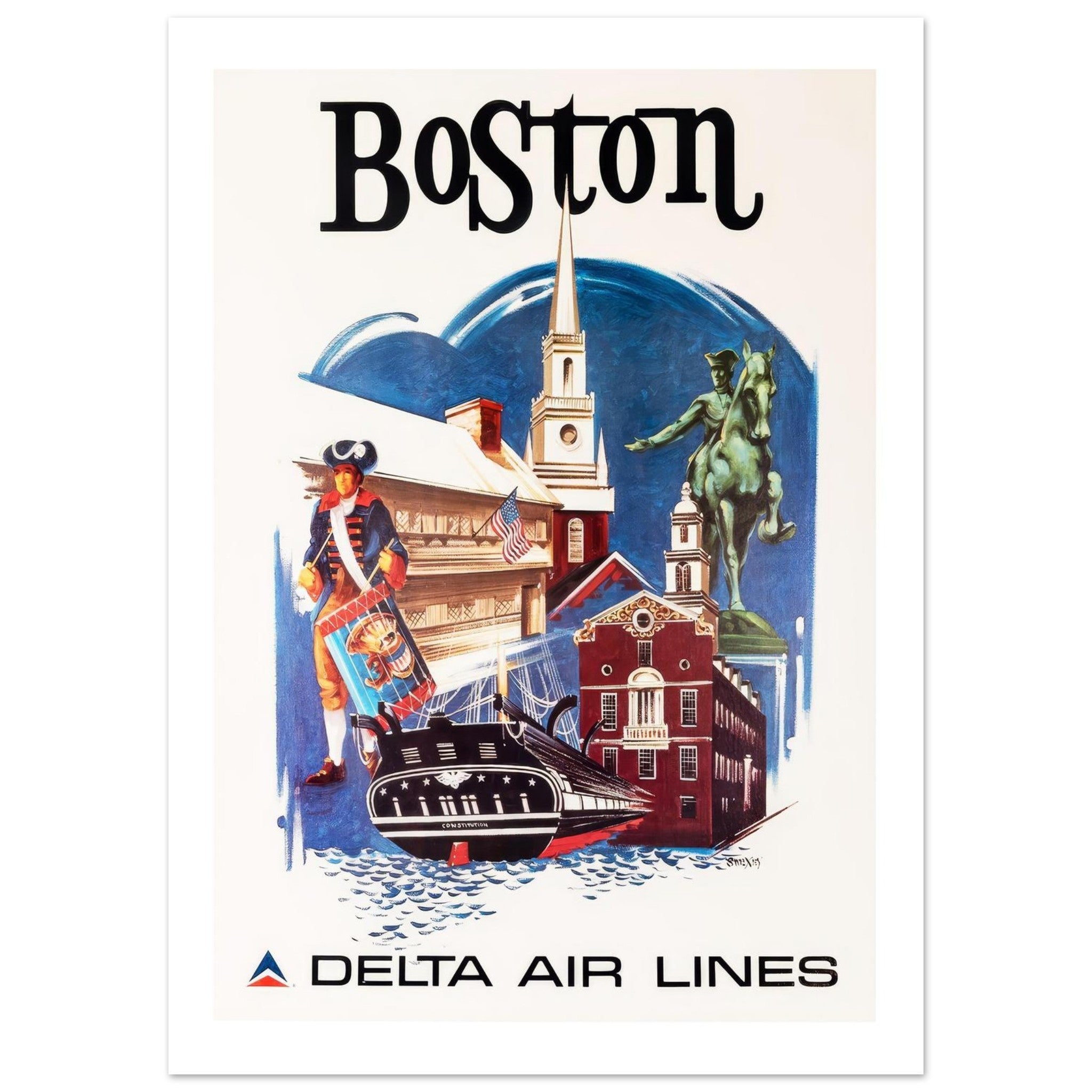 Historic Delta Air Lines Boston Revolutionary Heritage Poster - Transit Art