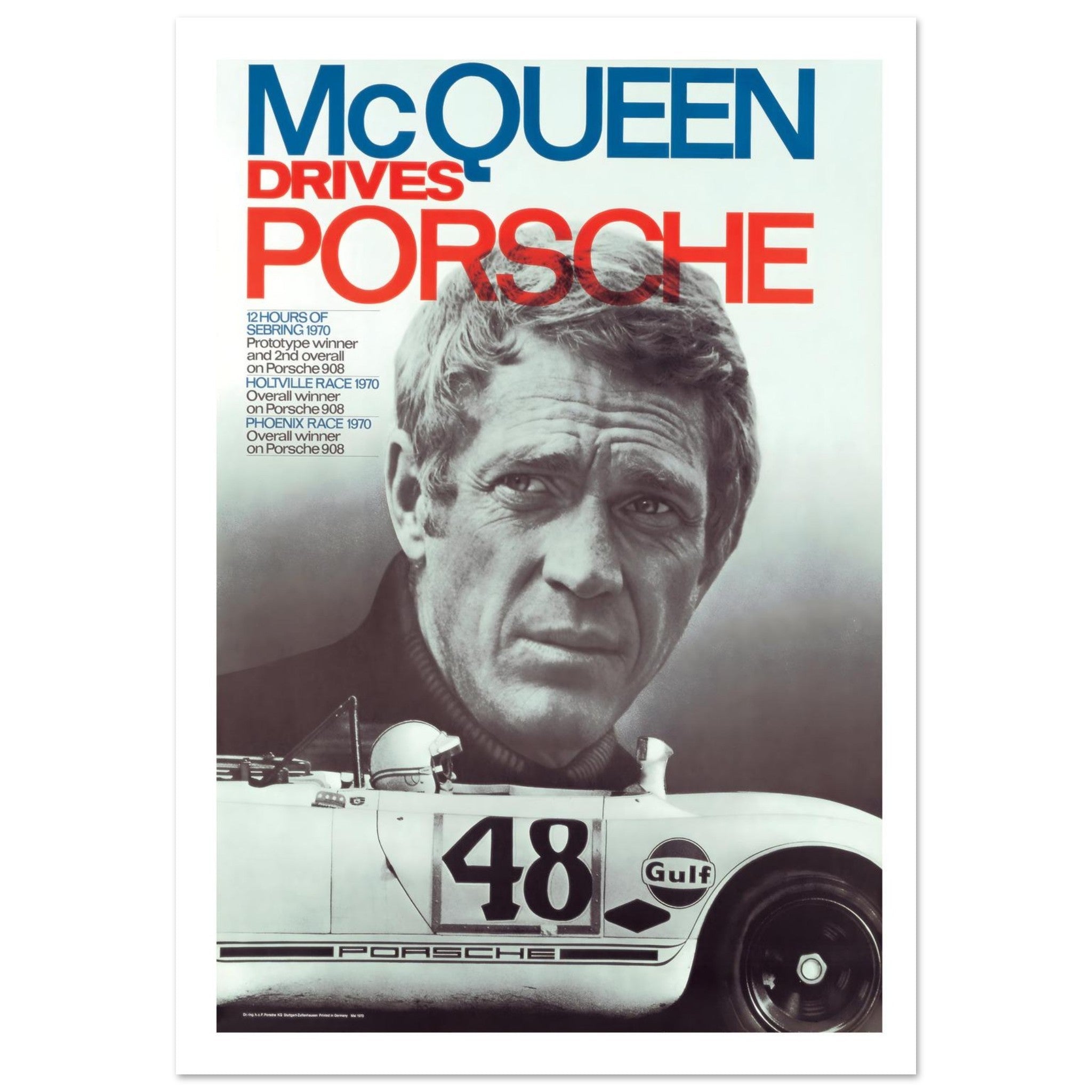 McQueen Drives Porsche Vintage Racing Poster - Transit Art