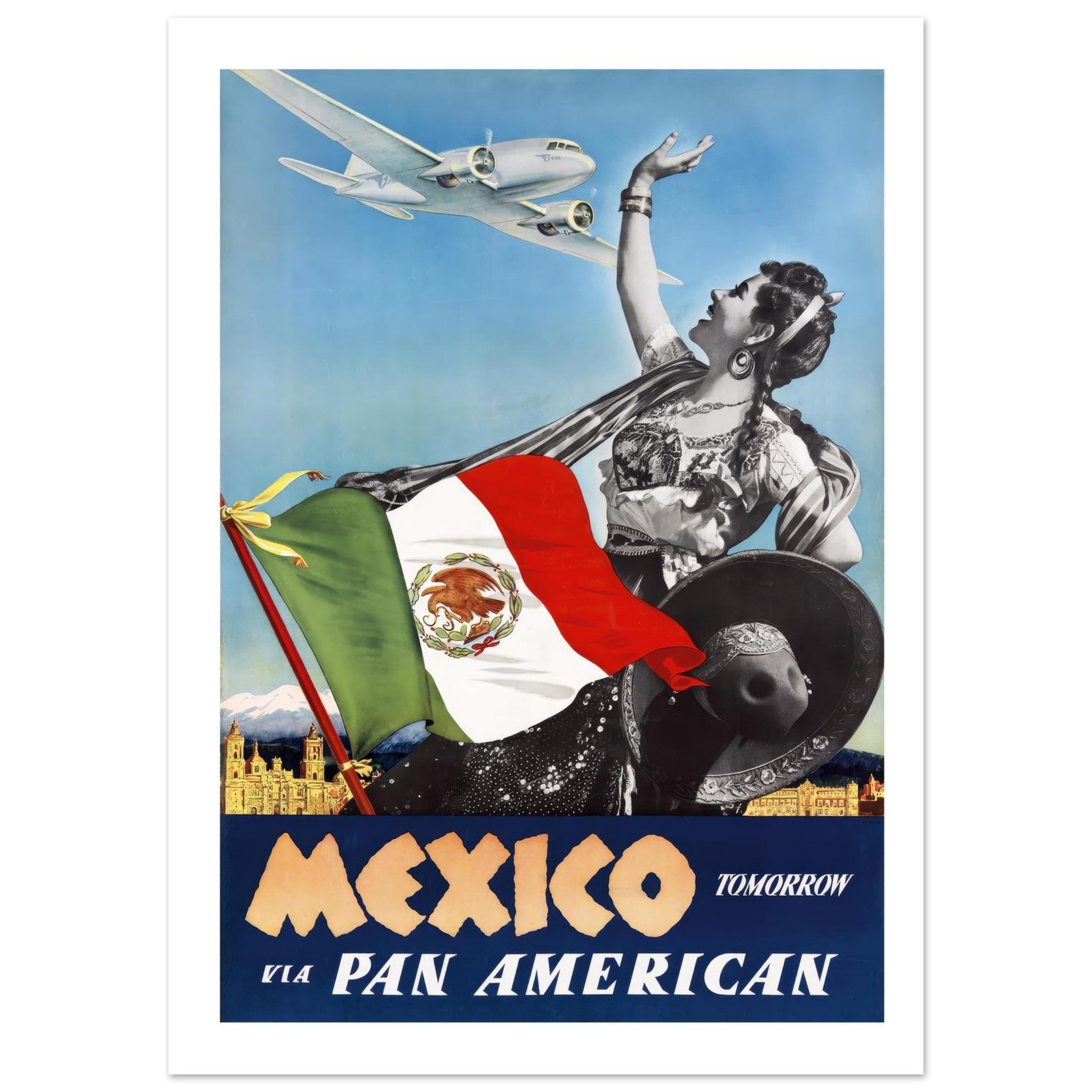 Mexico via Pan American Vintage Travel Poster - Transit Art