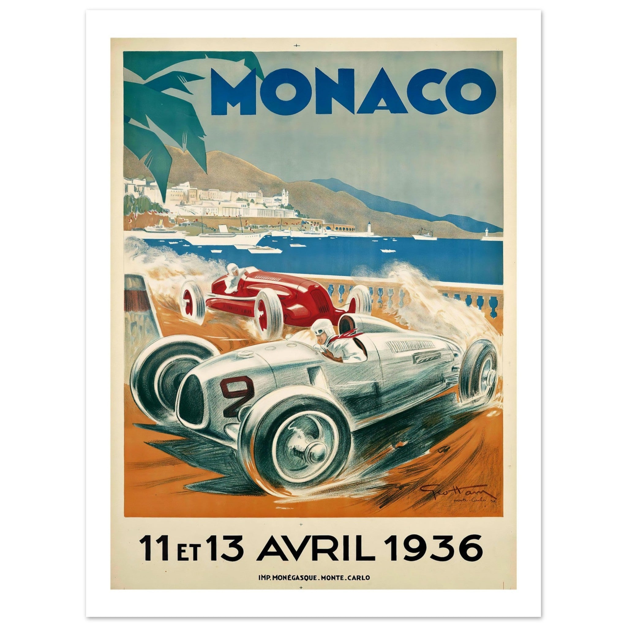 Monaco Grand Prix 1936 - Vintage Illustrated Poster