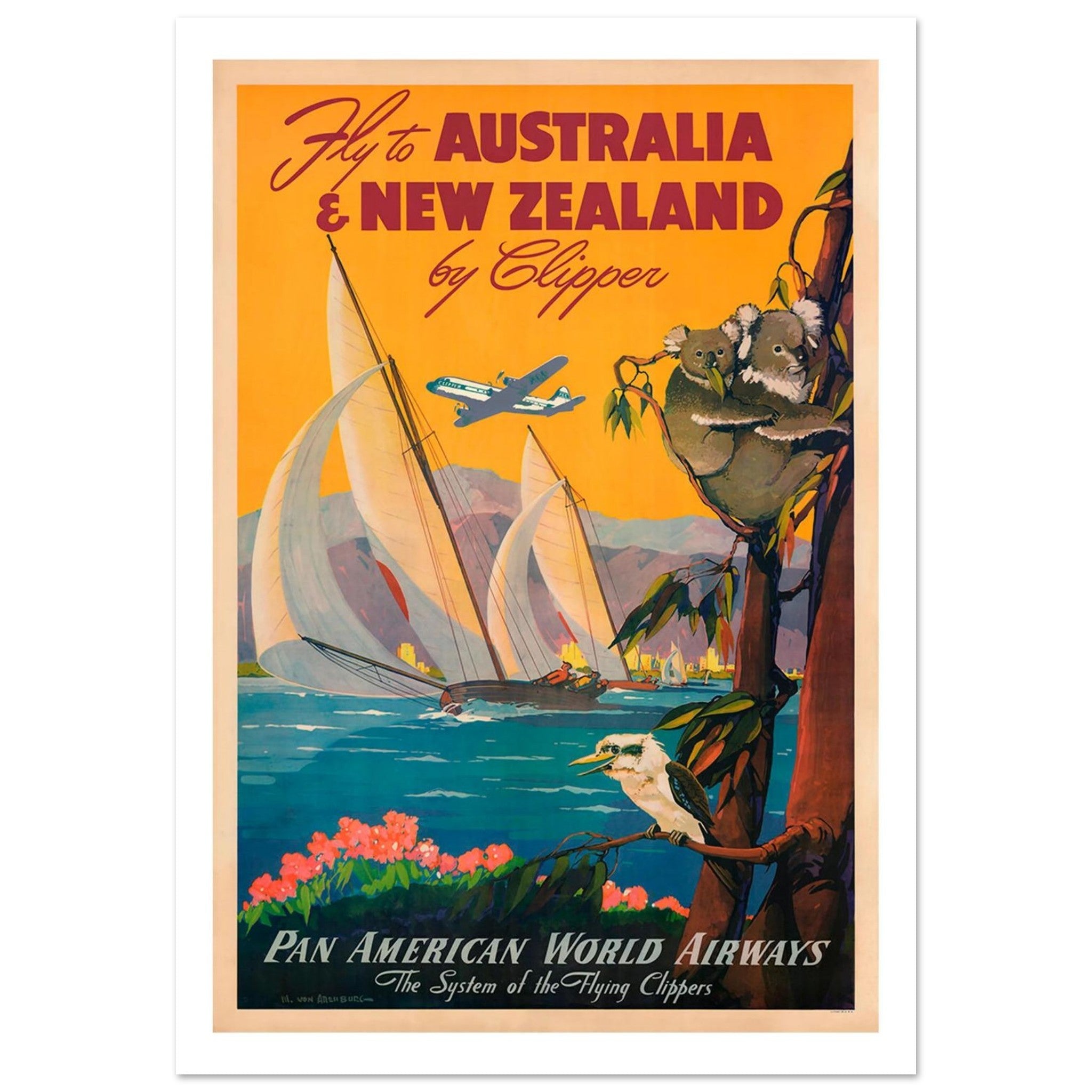 Pan American Poster Featuring Australia And New Zealand - Transit Art