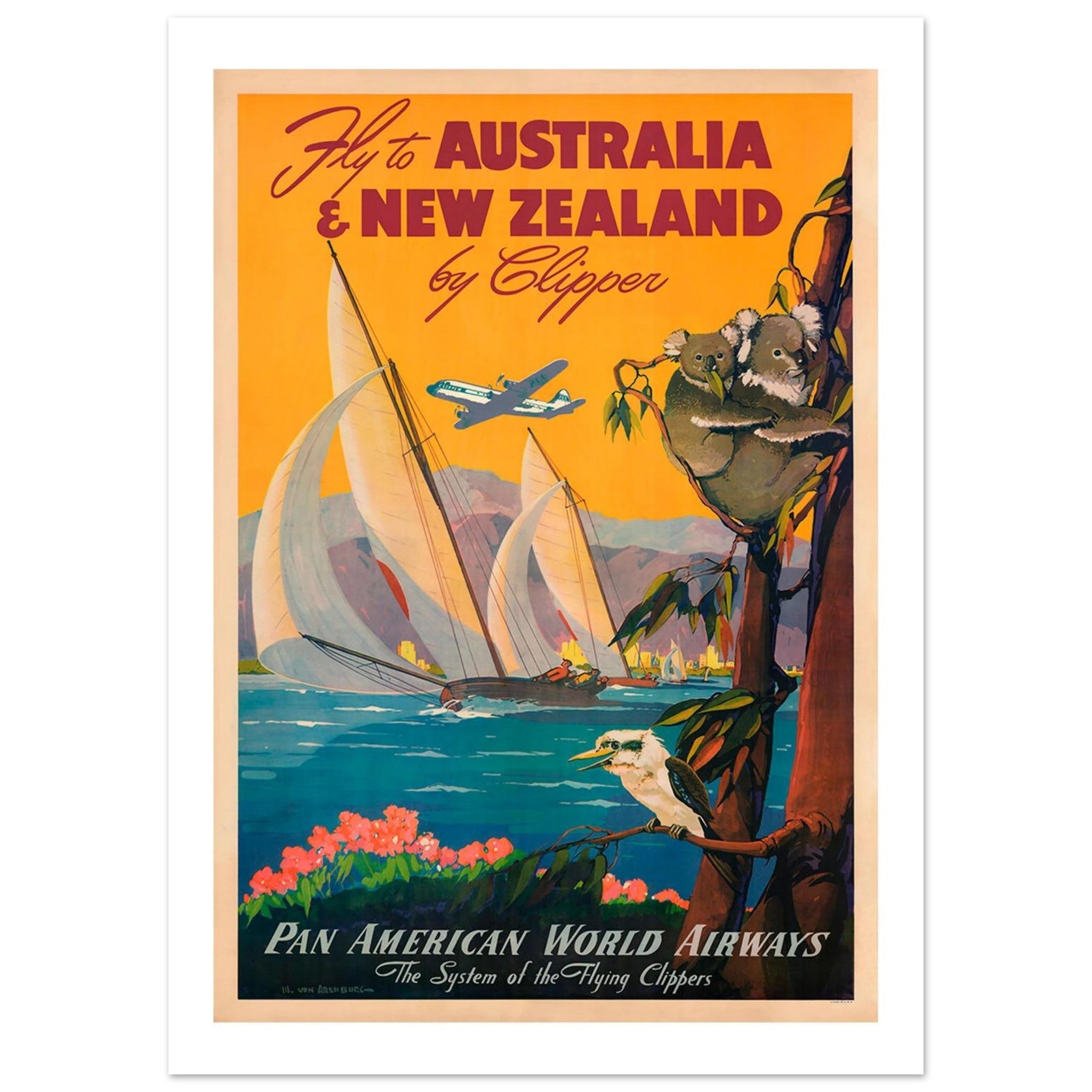 Pan American Poster Featuring Australia And New Zealand - Transit Art