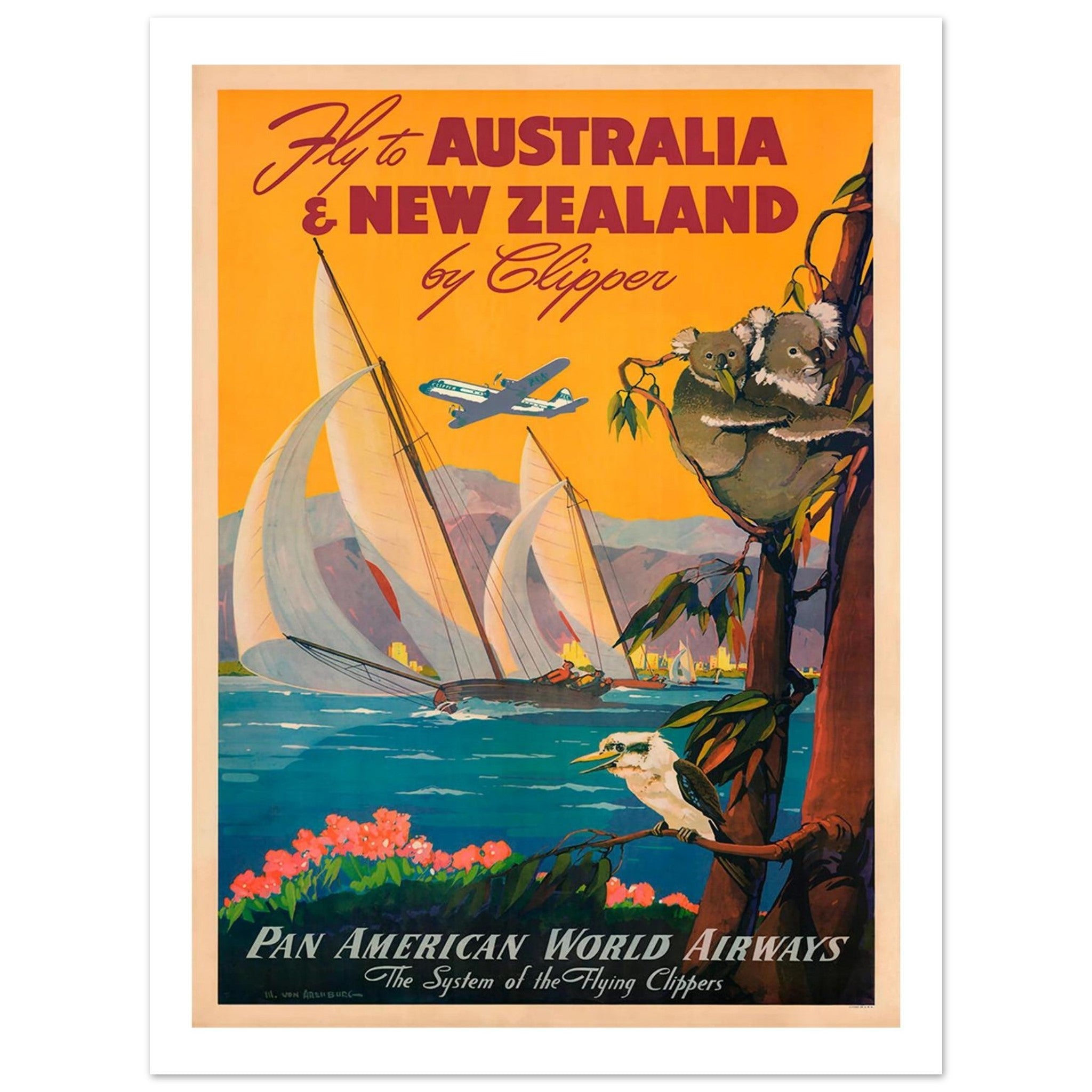 Pan American Poster Featuring Australia And New Zealand - Transit Art
