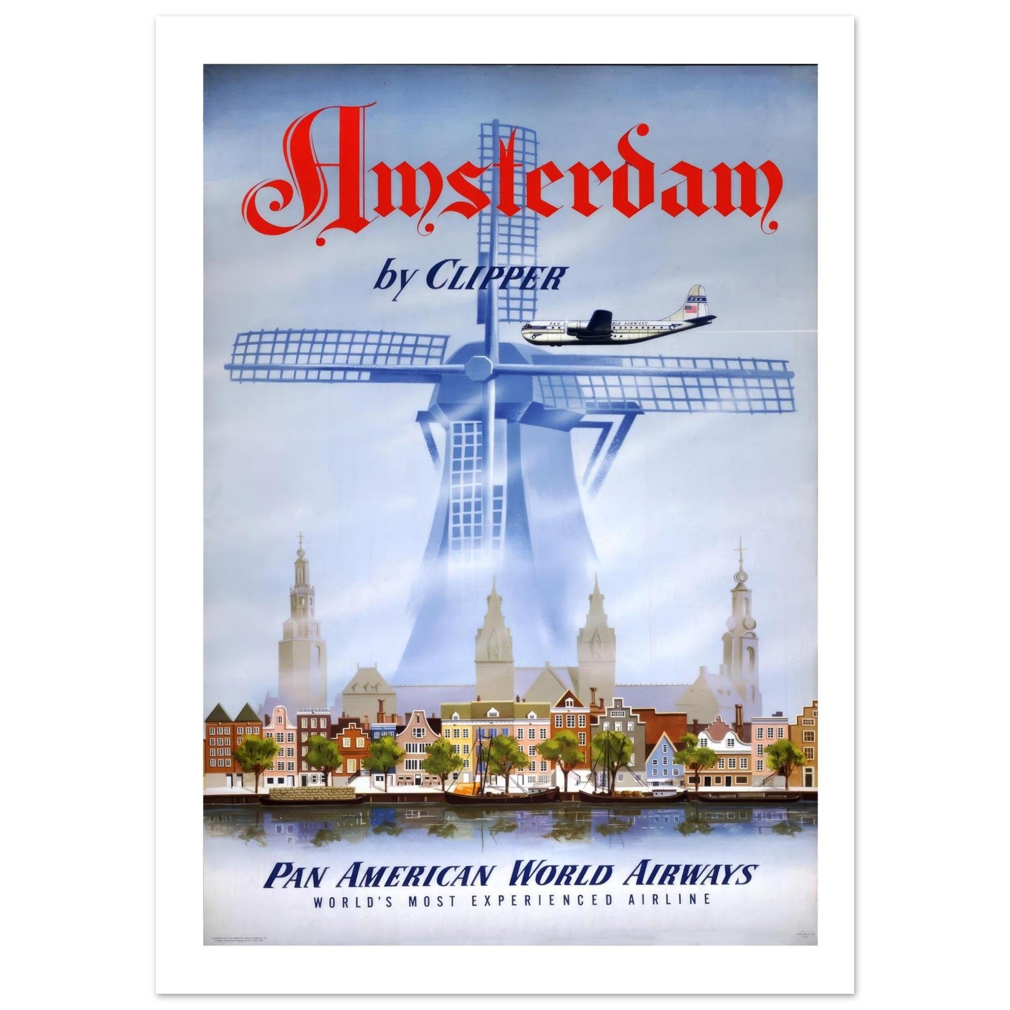 Pan American World Airways Amsterdam Clipper Travel Poster - Transit Art
