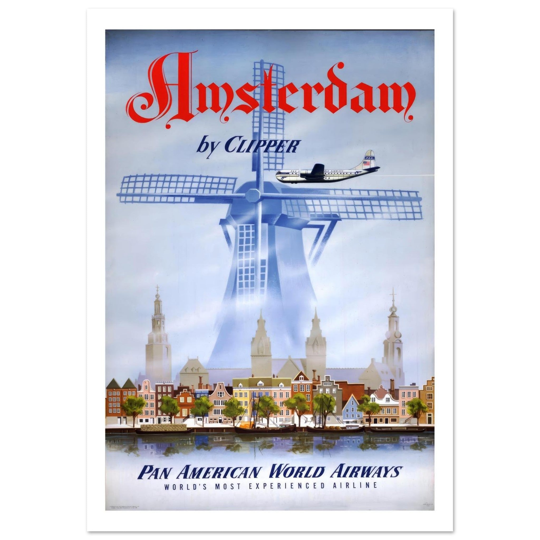 Pan American World Airways Amsterdam Clipper Travel Poster - Transit Art