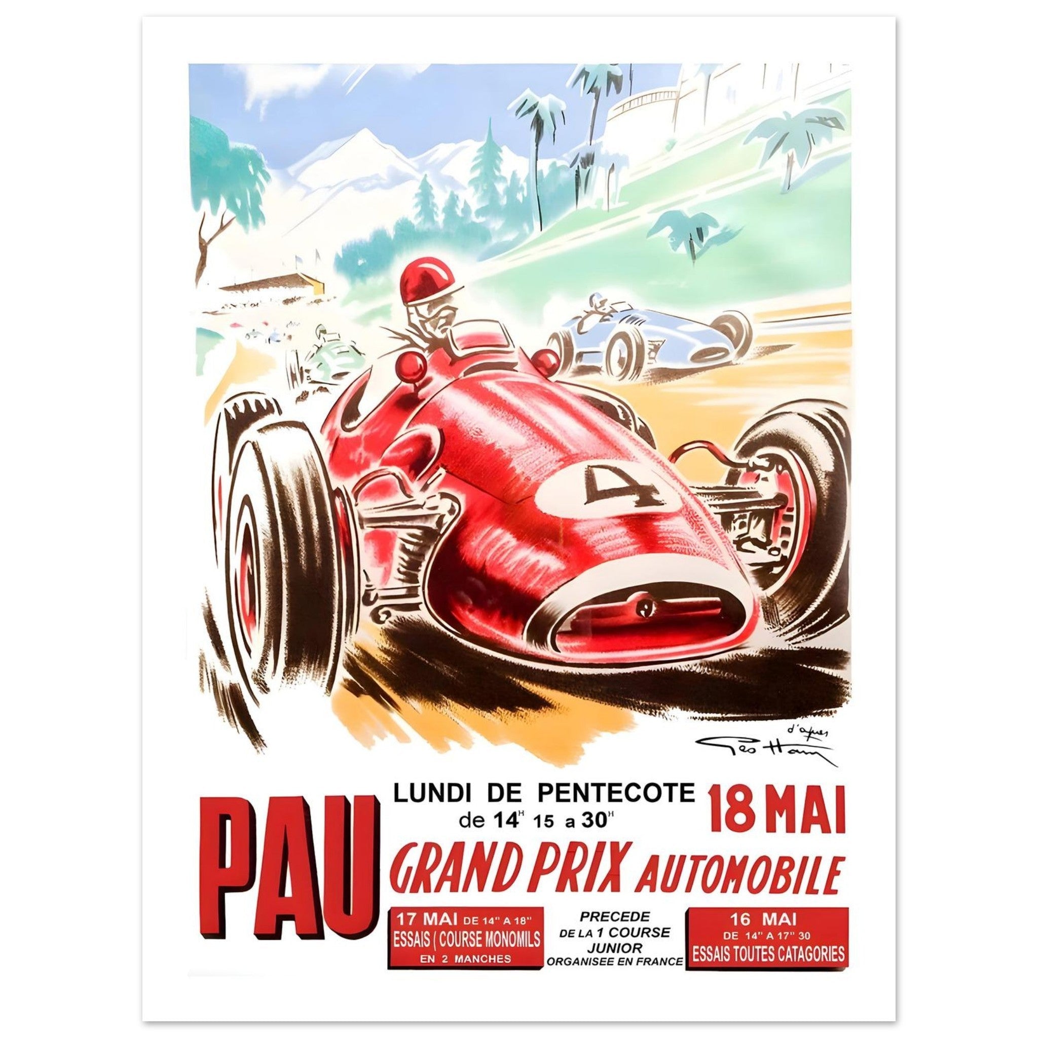 Pau Grand Prix Automobile Vintage Racing Poster - Transit Art