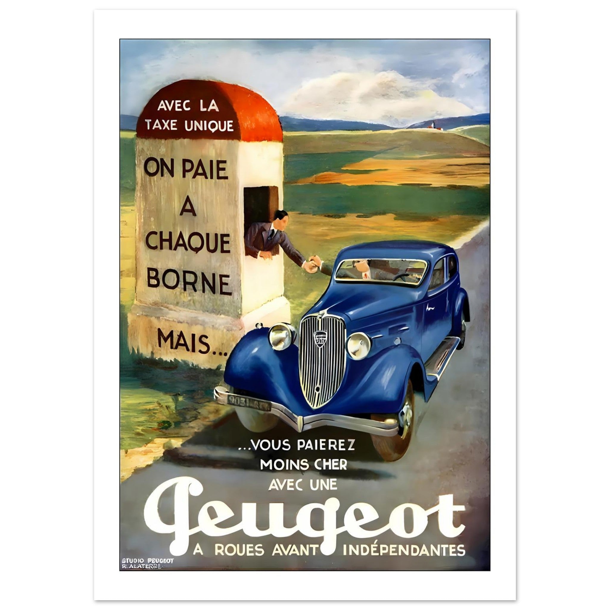 Peugeot Independent Front Wheels Vintage Taxe Unique Poster - Transit Art