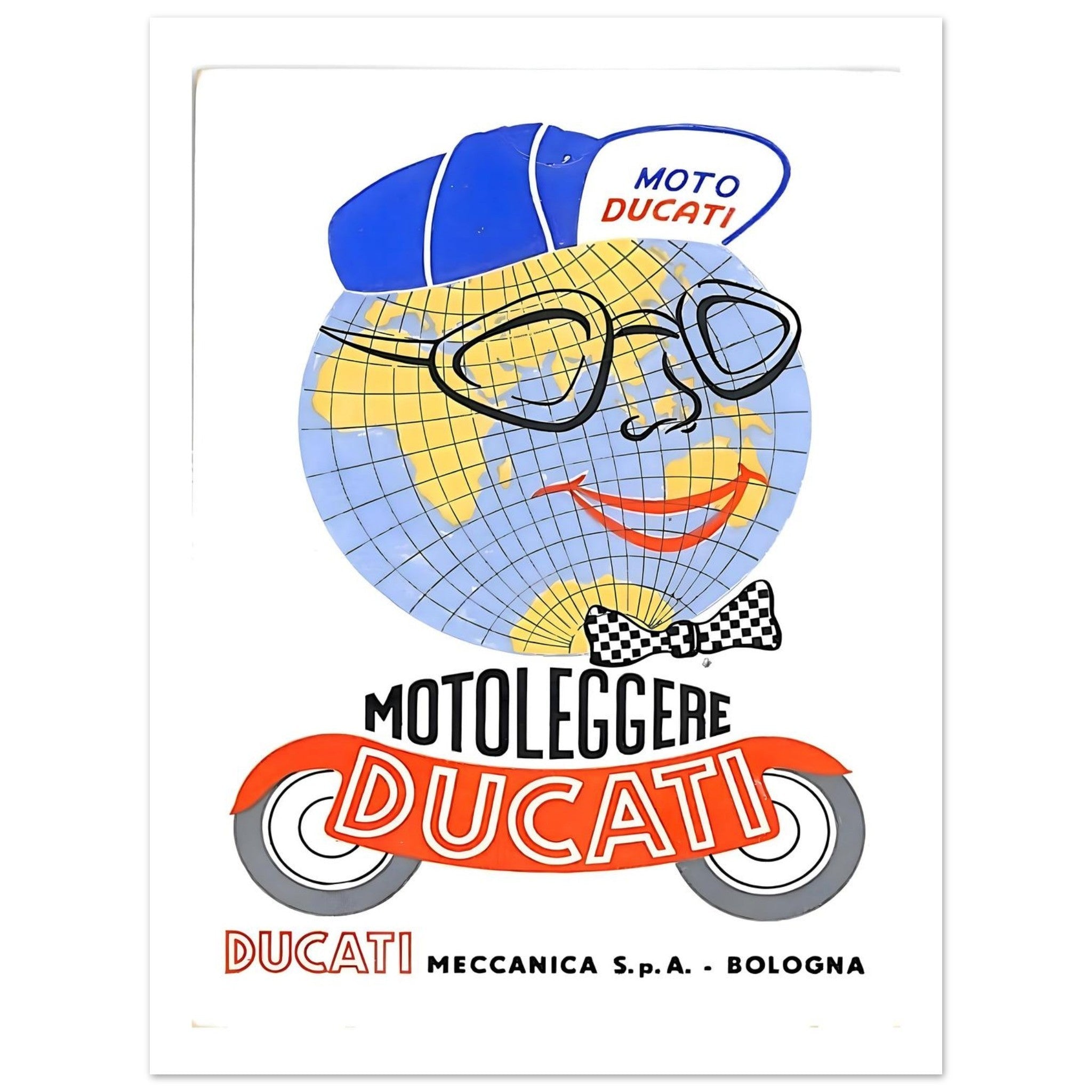 Playful Vintage Moto Ducati Globe Poster - Transit Art