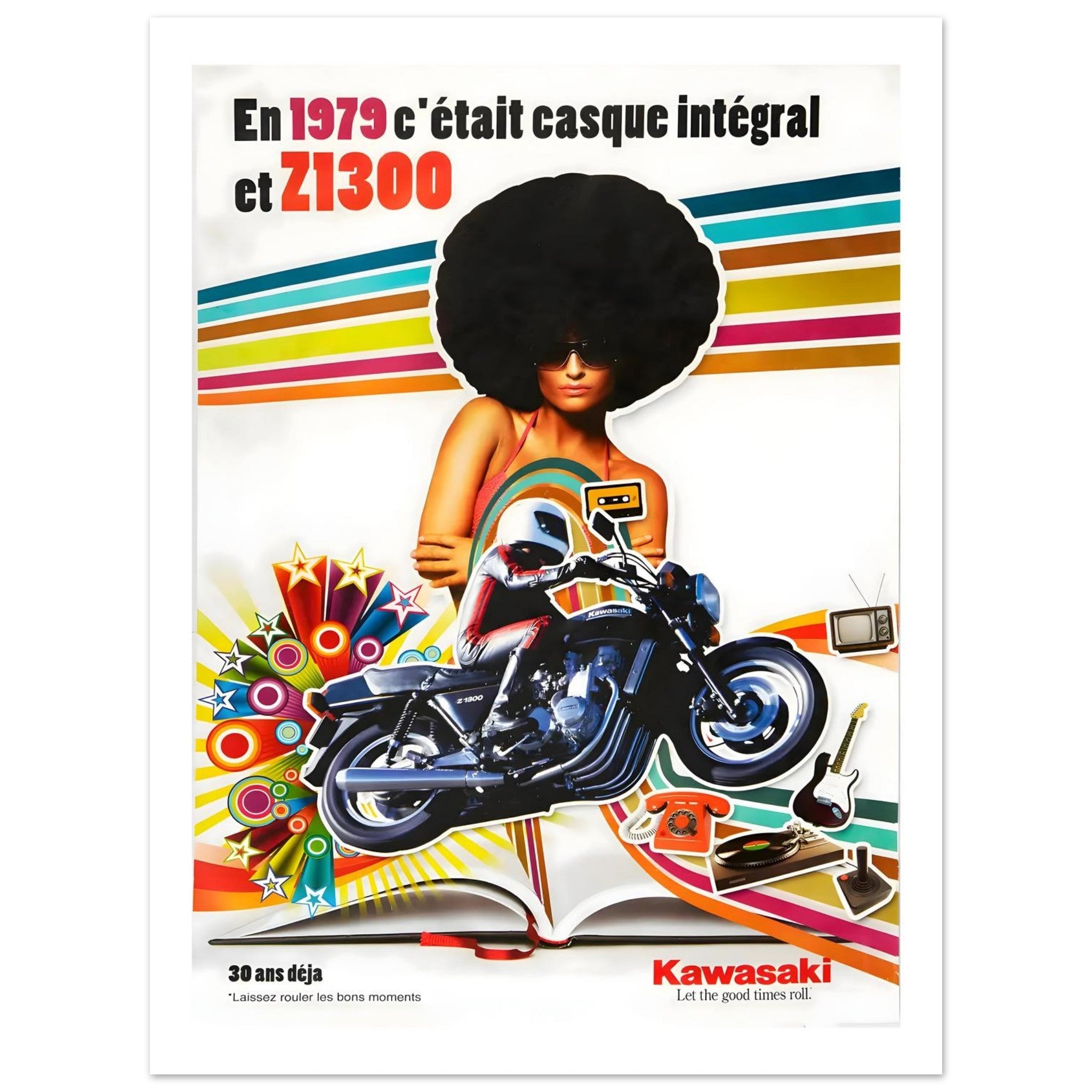 Retro Kawasaki Z1300 Poster Celebrating Iconic 1970s Style - Transit Art