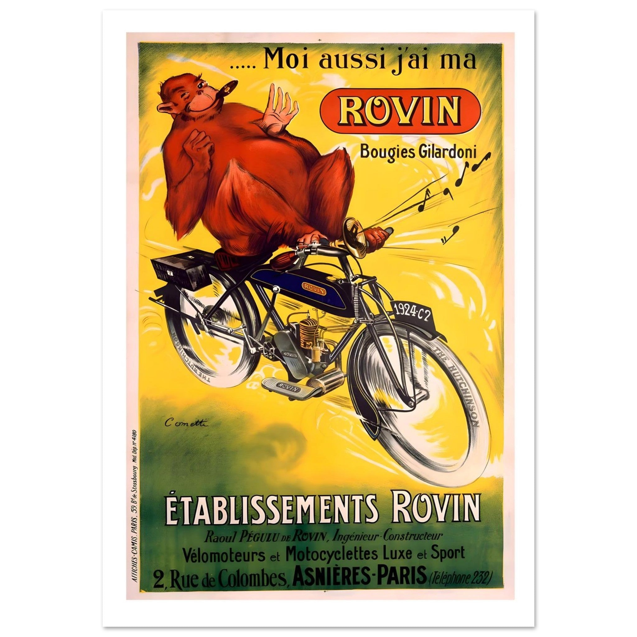Rovin Motorcycle Advertisement with Playful Bear - Transit Art