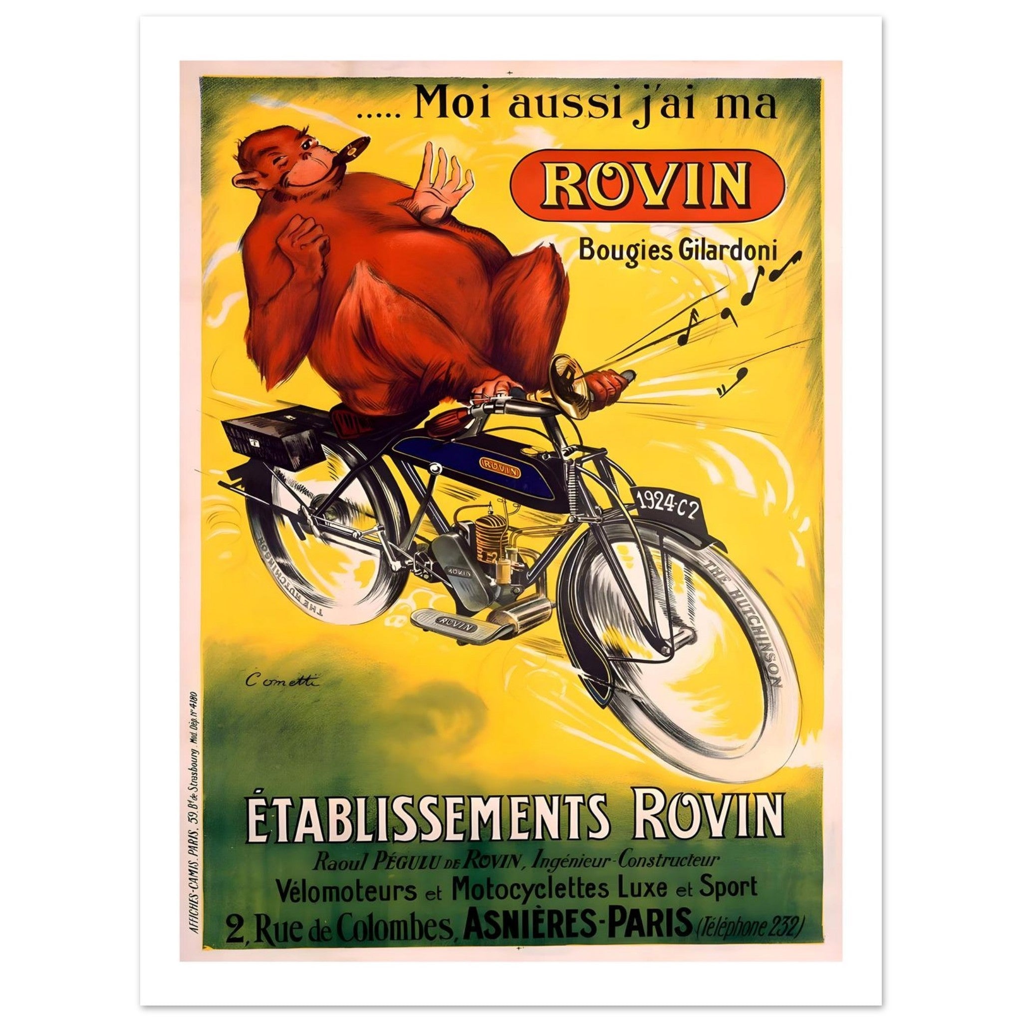 Rovin Motorcycle Advertisement with Playful Bear - Transit Art