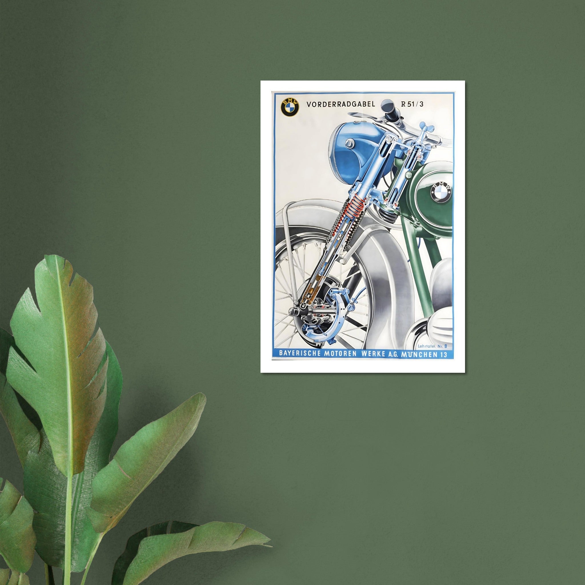 Technical BMW Motorcycle Fork Diagram Poster - Transit Art