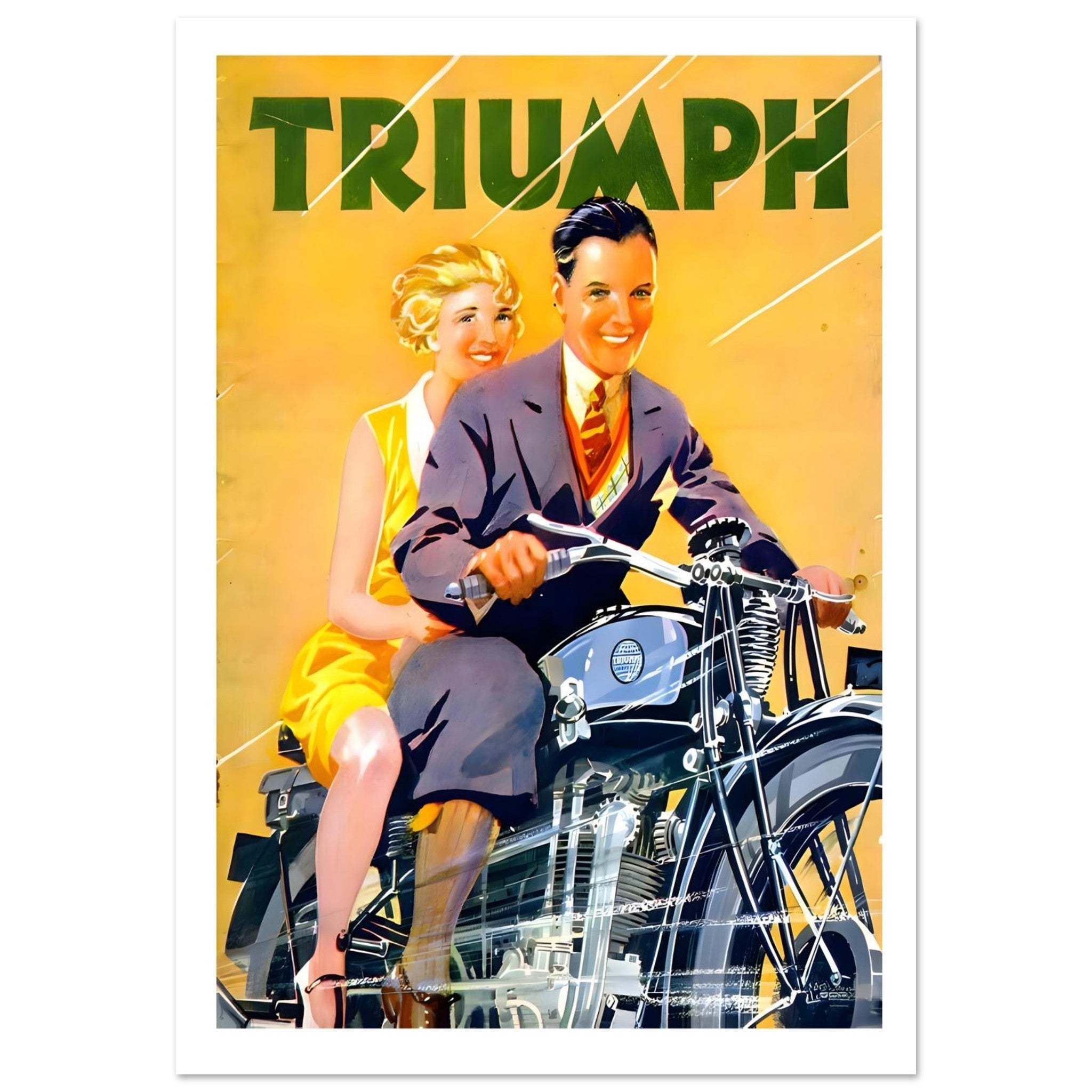 Triumph Motorcycle Advertisement Featuring Stylish Couple - Transit Art