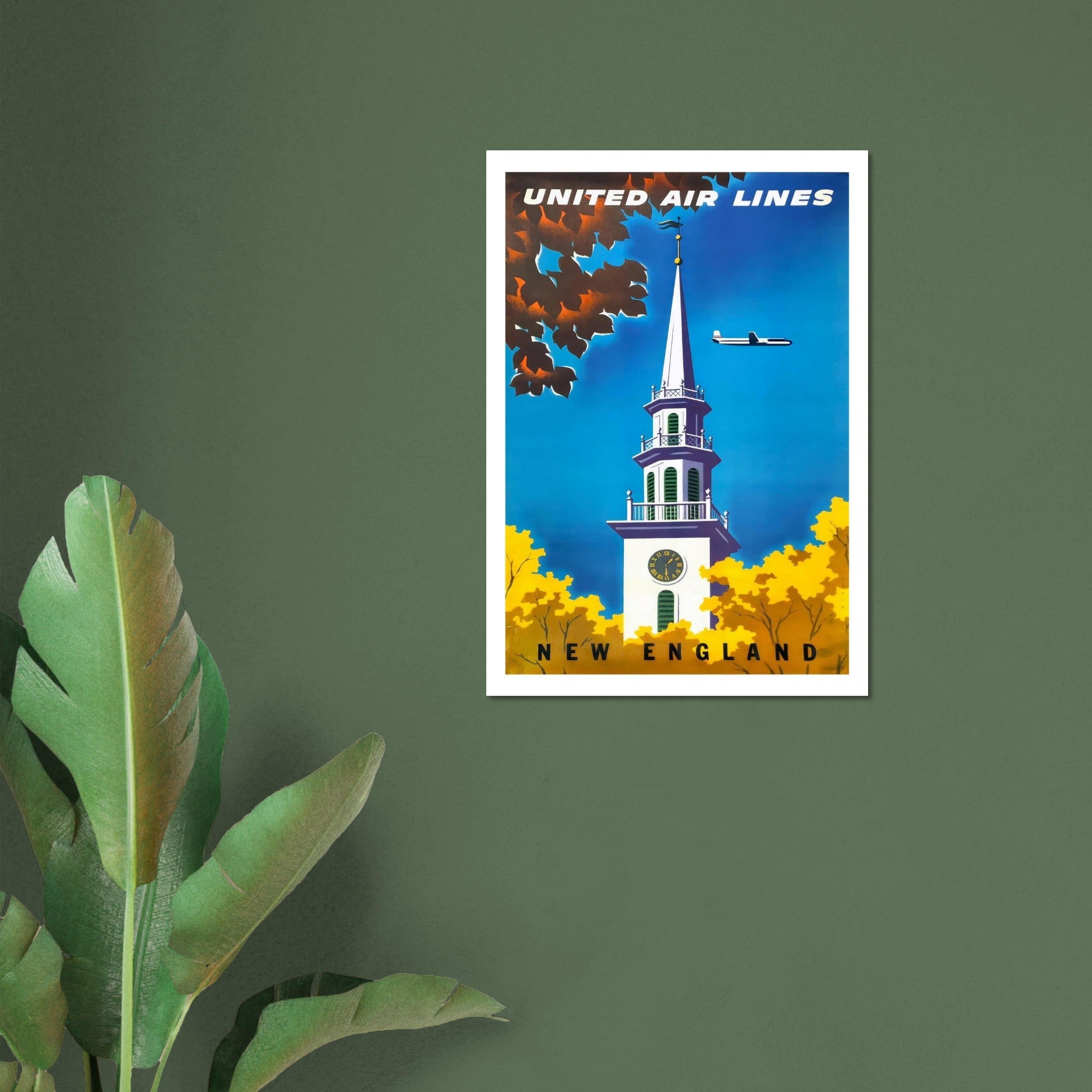 United Air Lines: New England Vintage Travel Poster - Transit Art