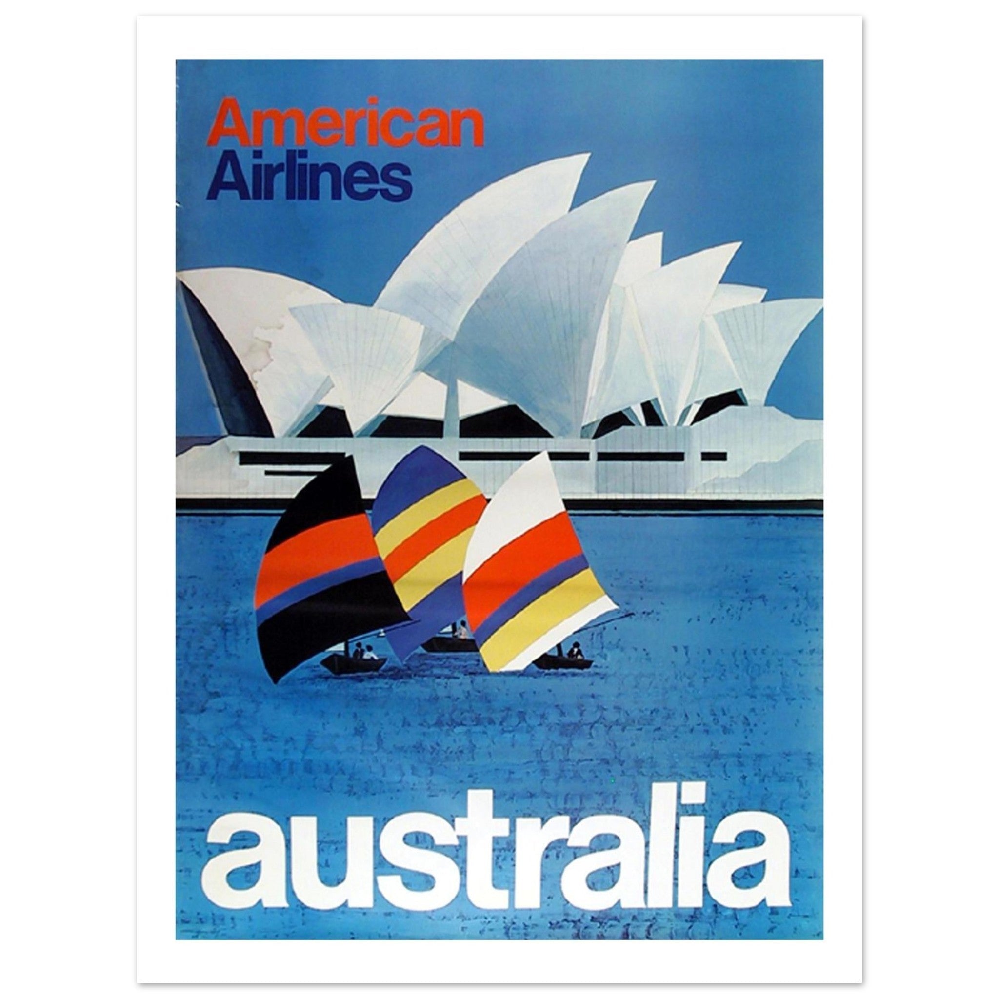 Vibrant Vintage American Airlines Poster Advertising Travel Australia - Transit Art