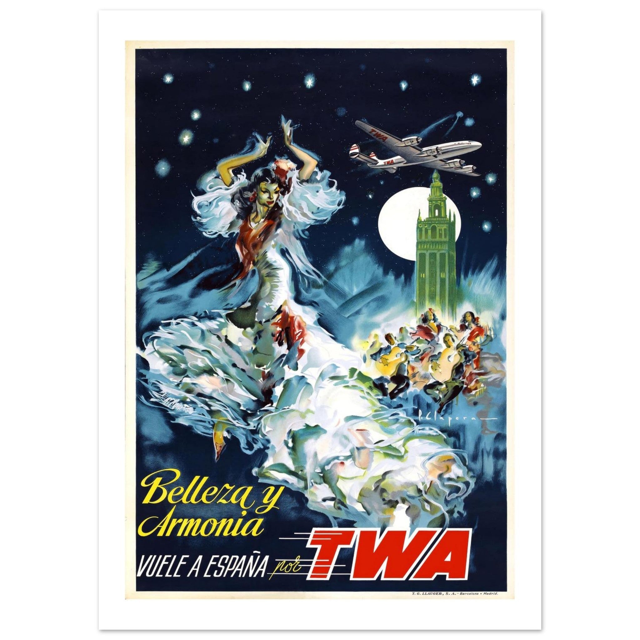 Vibrant Vintage TWA Poster Advertising Flights To Spain - Transit Art