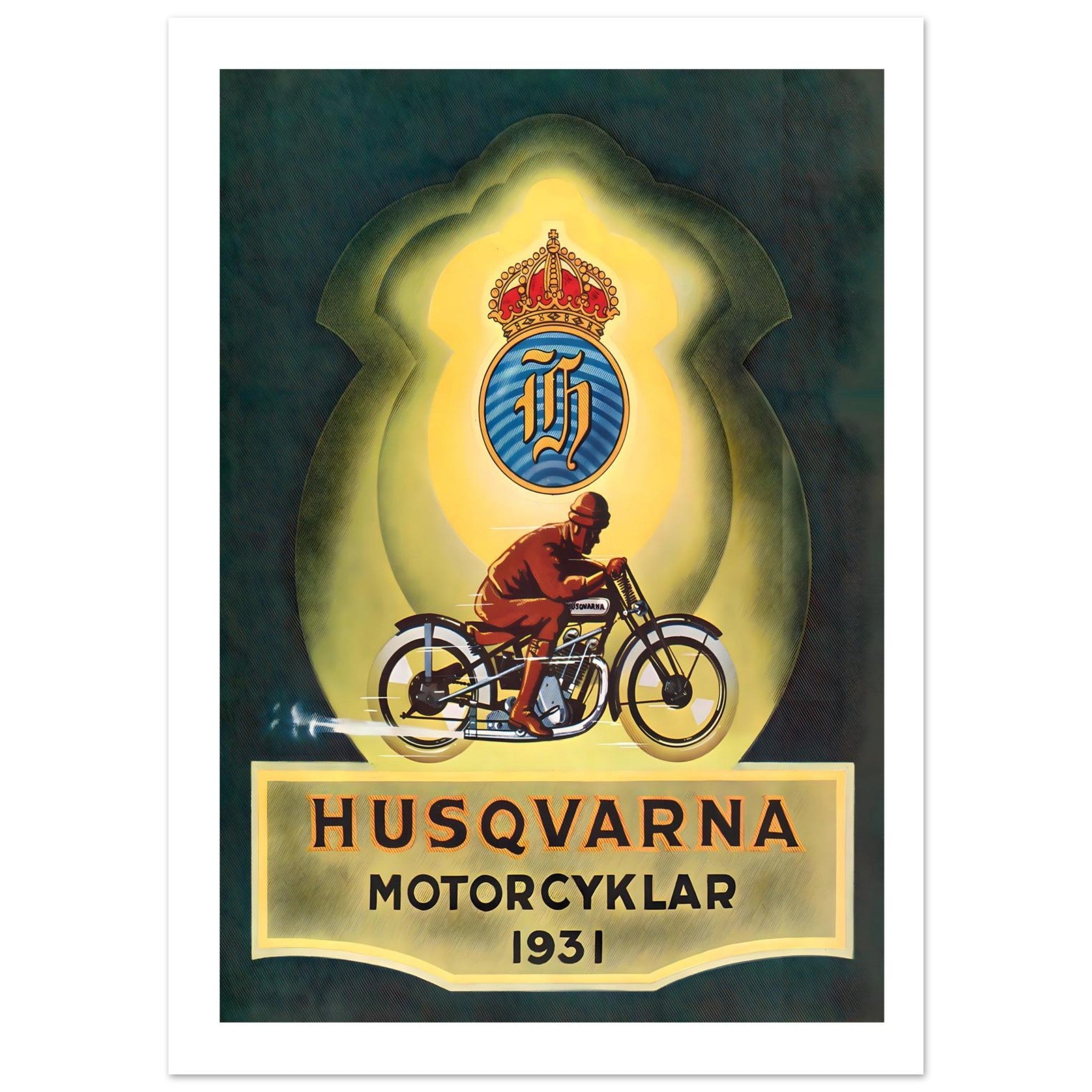 Vintage 1931 Husqvarna Swedish Motorcycle Poster - Transit Art