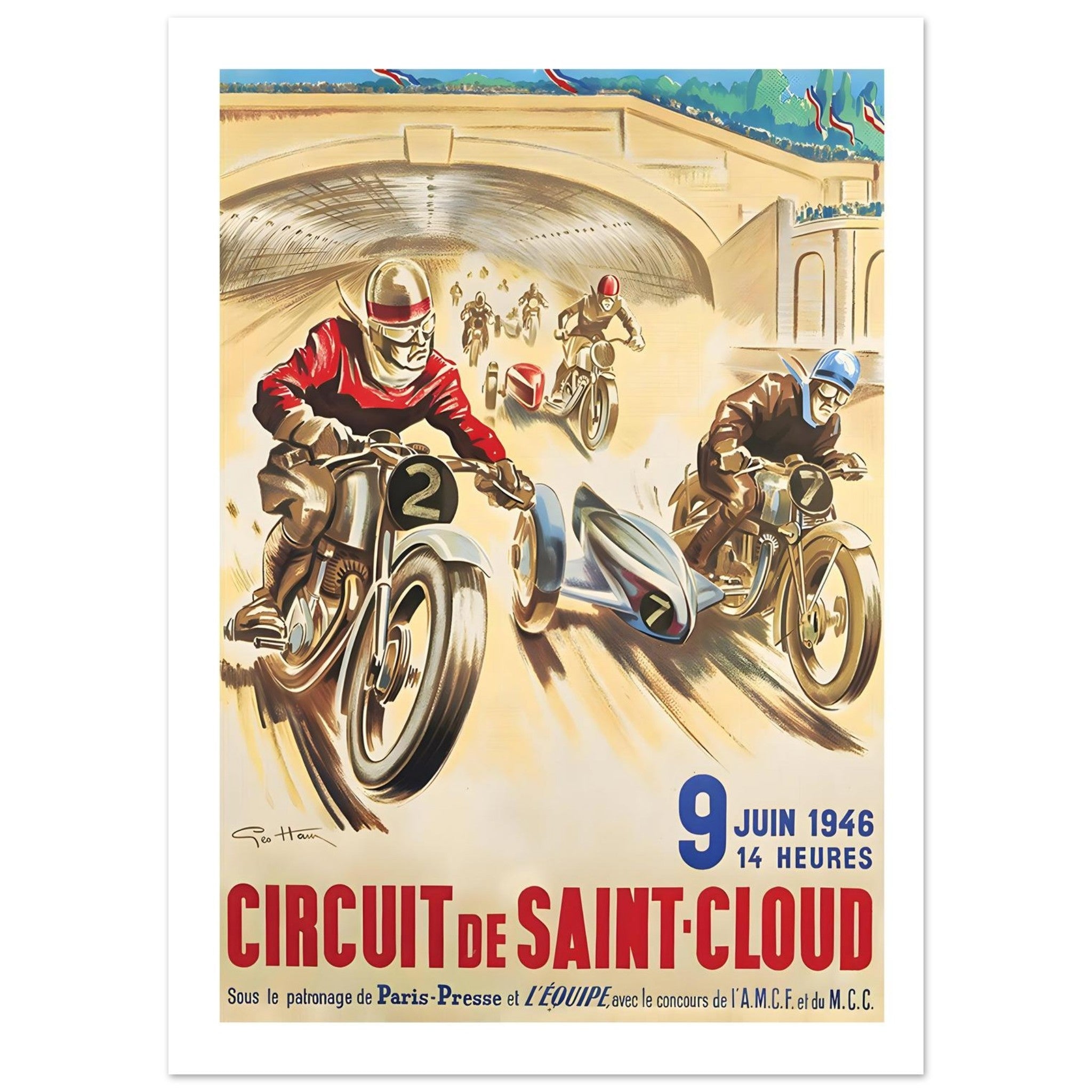 Vintage 1946 French Sidecar Race Poster - Transit Art