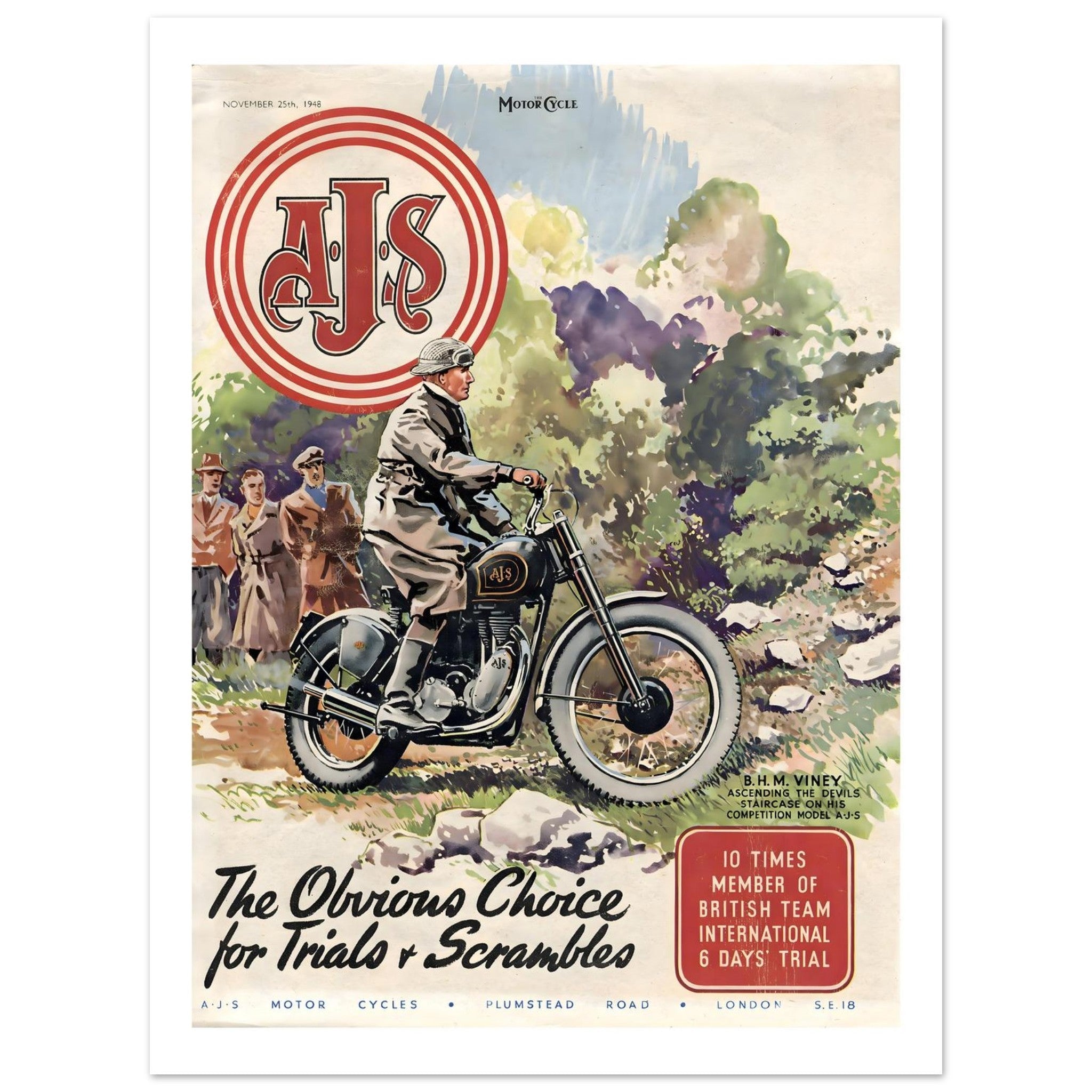 Vintage 1948 AJS Trials Scrambles Poster - Transit Art