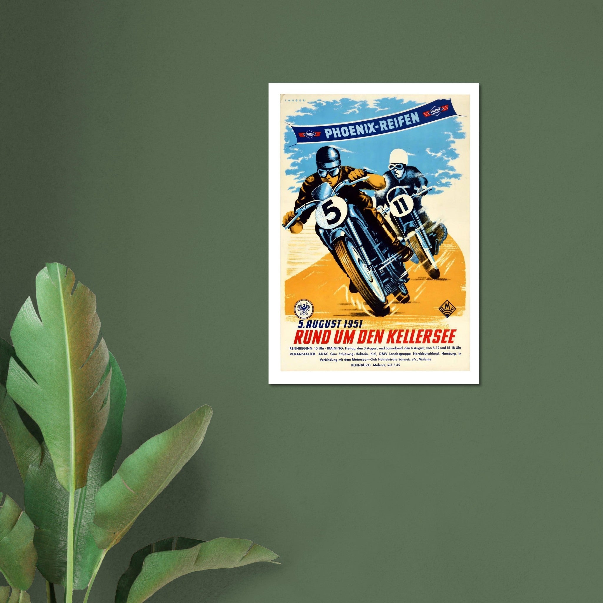 Vintage 1951 Rund um den Kellersee Motorcycle Poster - Transit Art
