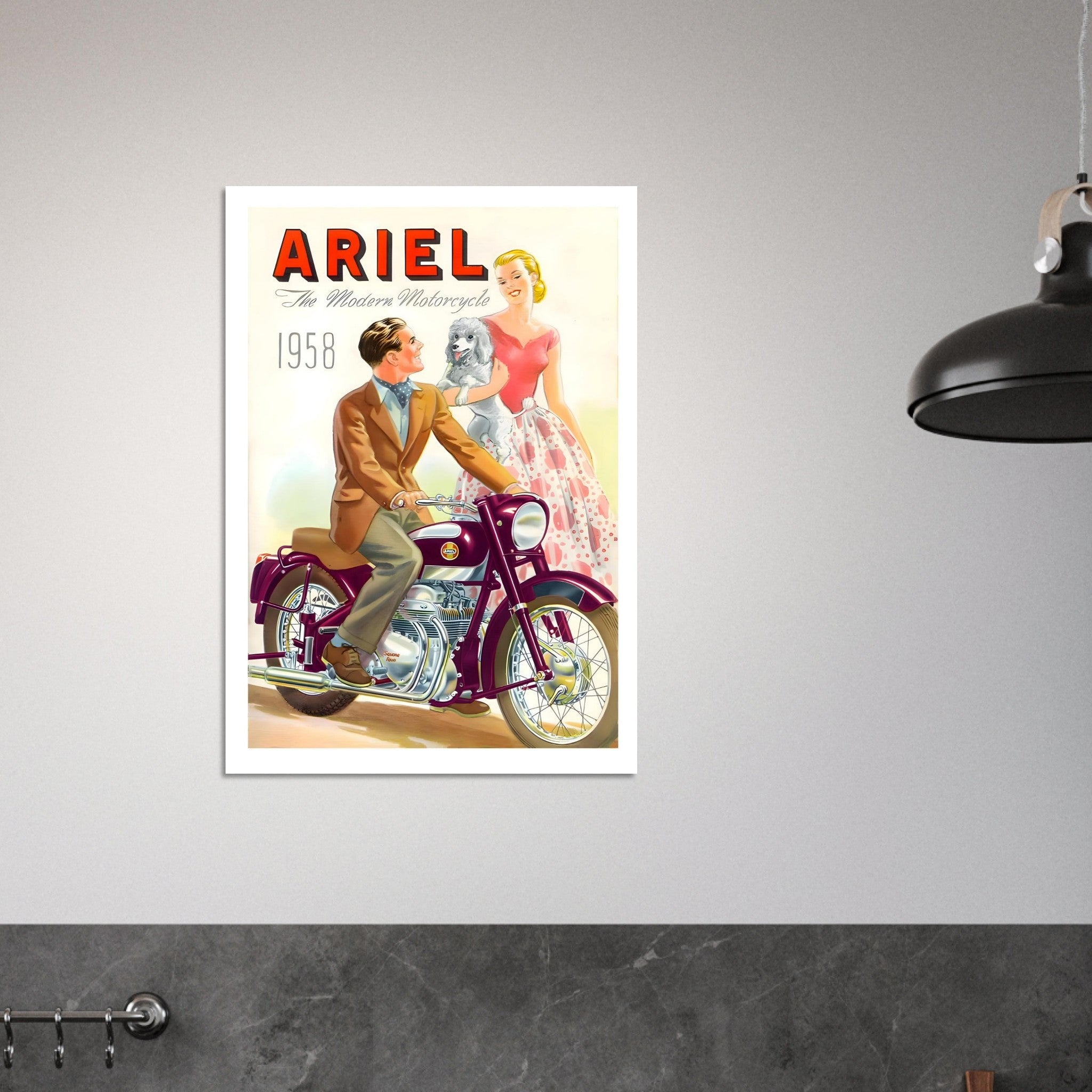 Vintage 1958 Ariel Leader Motorcycle Poster - Transit Art