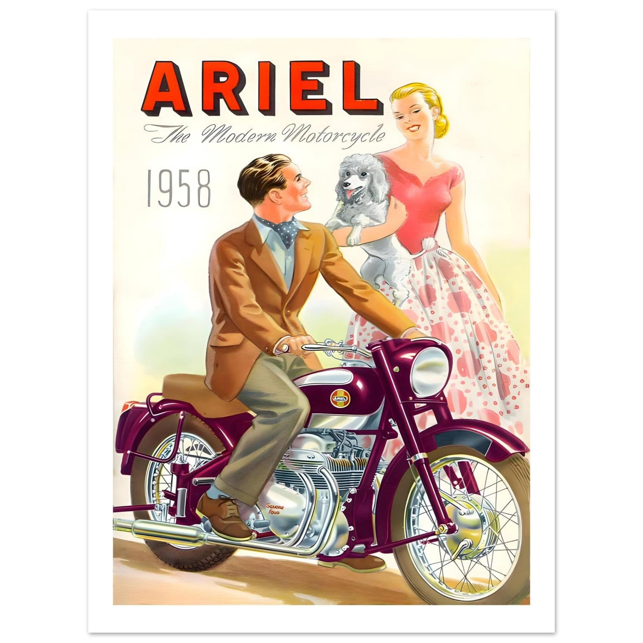 Vintage 1958 Ariel Leader Motorcycle Poster - Transit Art