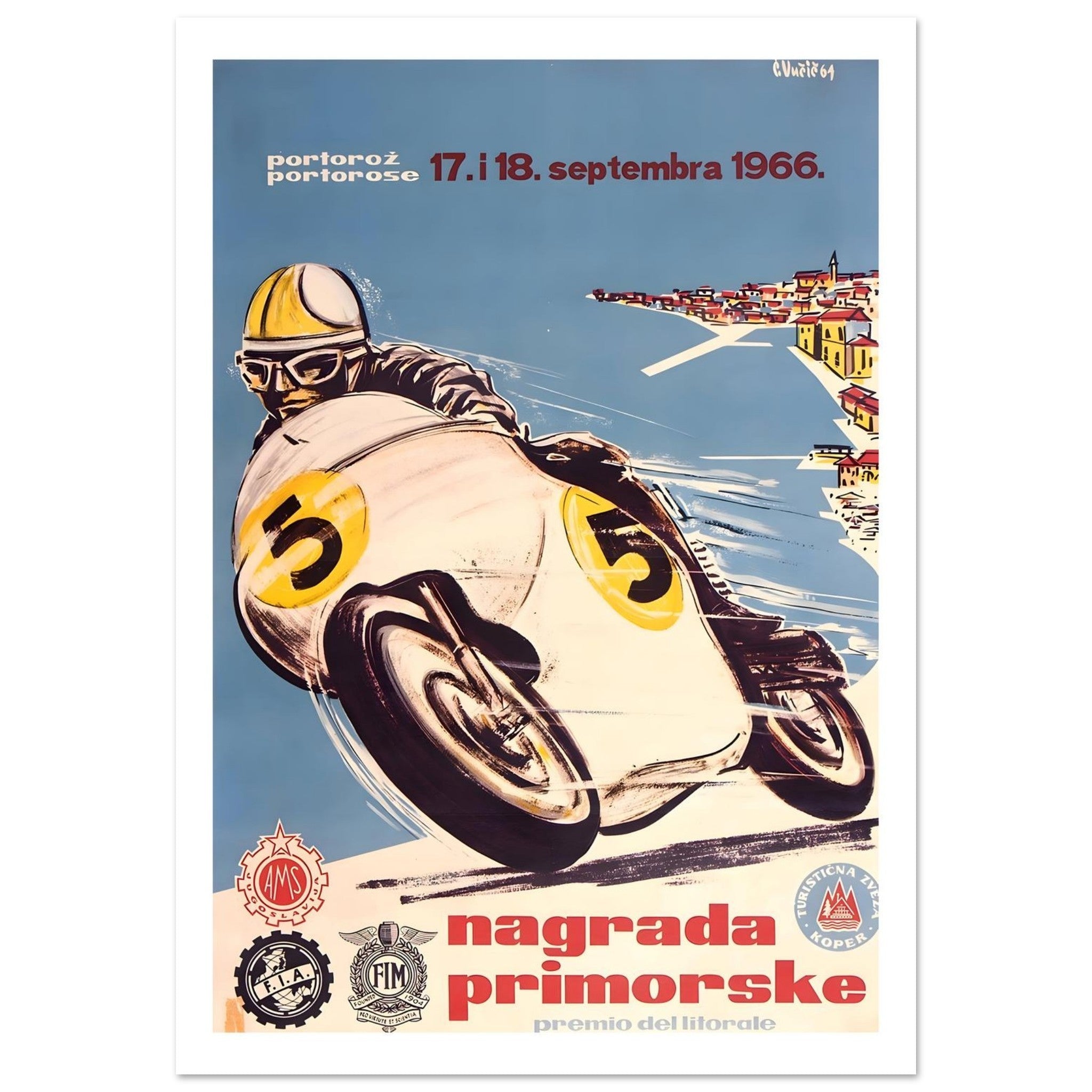 Vintage 1966 Nagrada Primorske Portorož Motorcycle Racing Poster - Transit Art