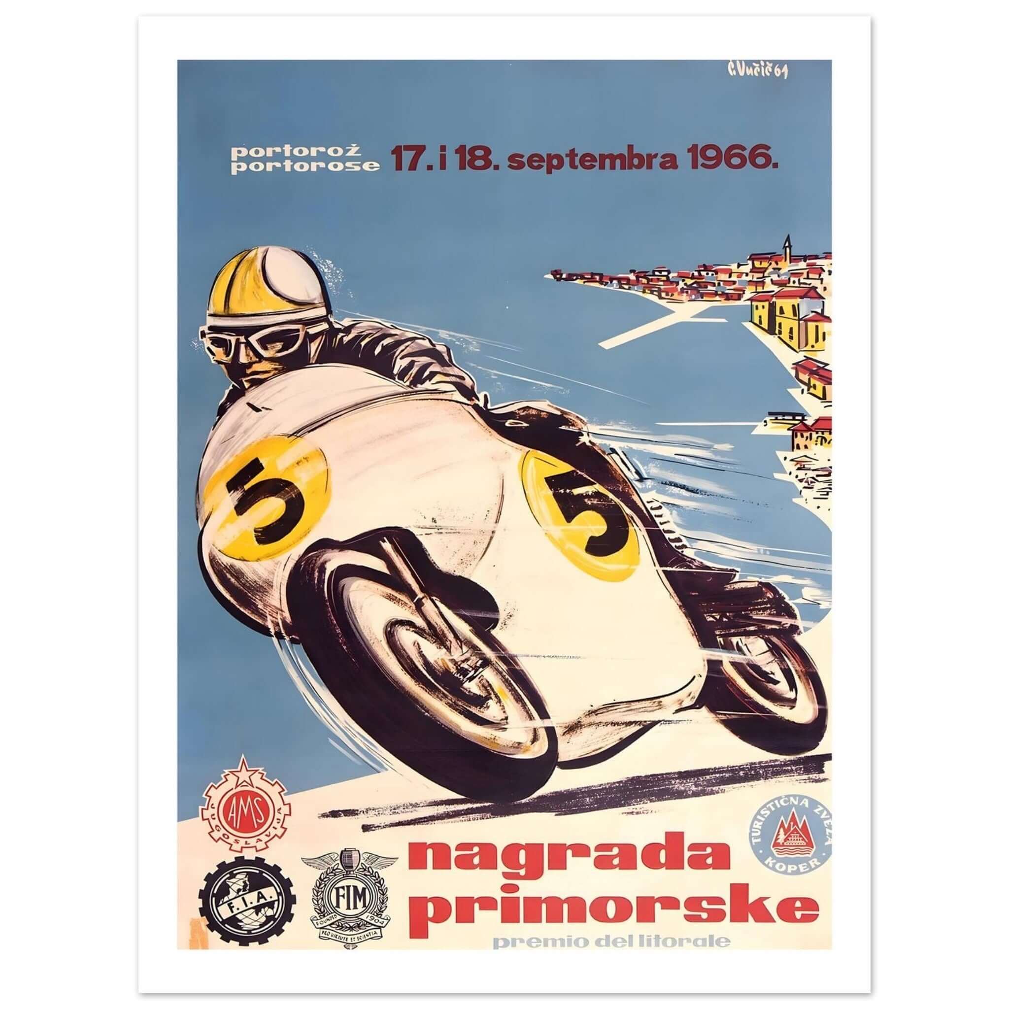 Vintage 1966 Nagrada Primorske Portorož Motorcycle Racing Poster