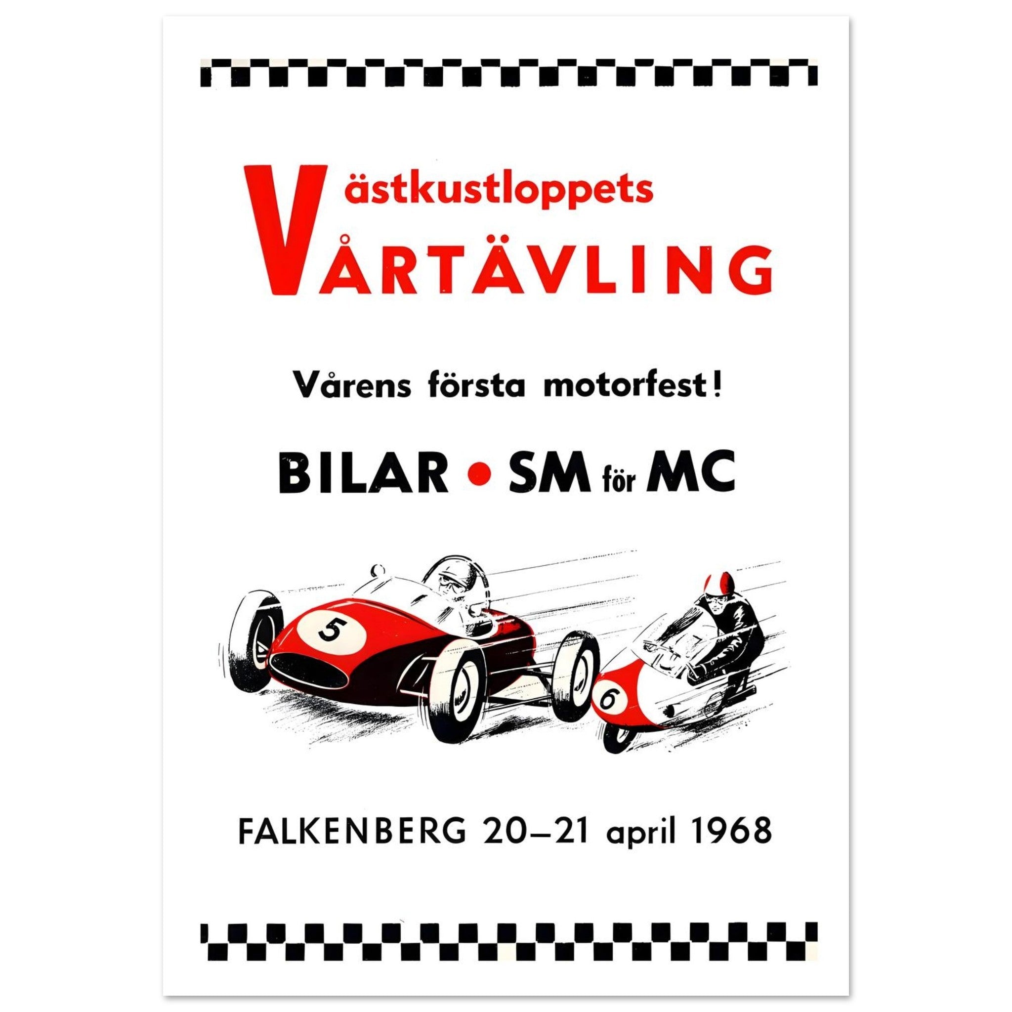 Vintage 1968 Falkenberg Swedish Racing Poster - Transit Art