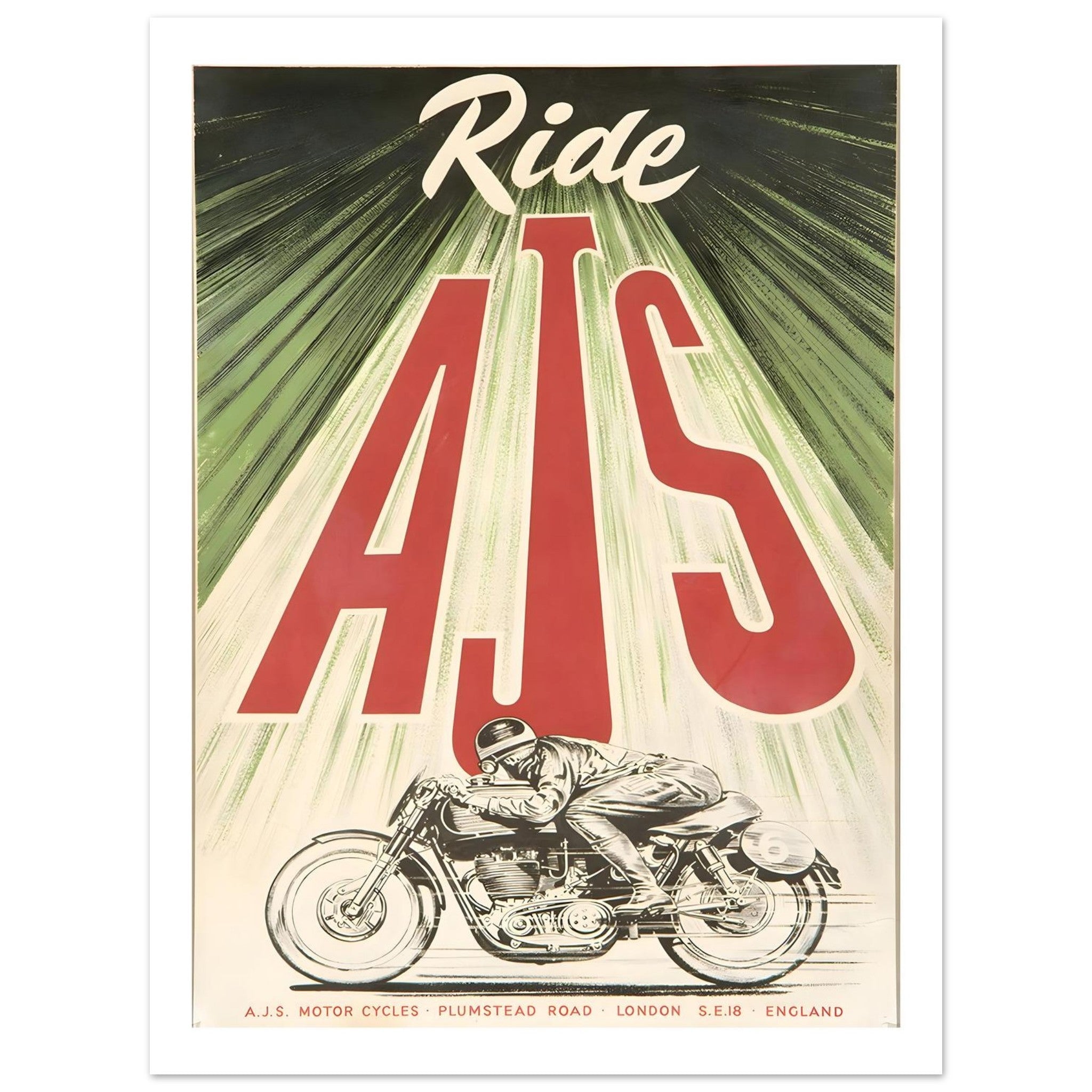Vintage AJS Motor Cycles Racing Poster - Transit Art