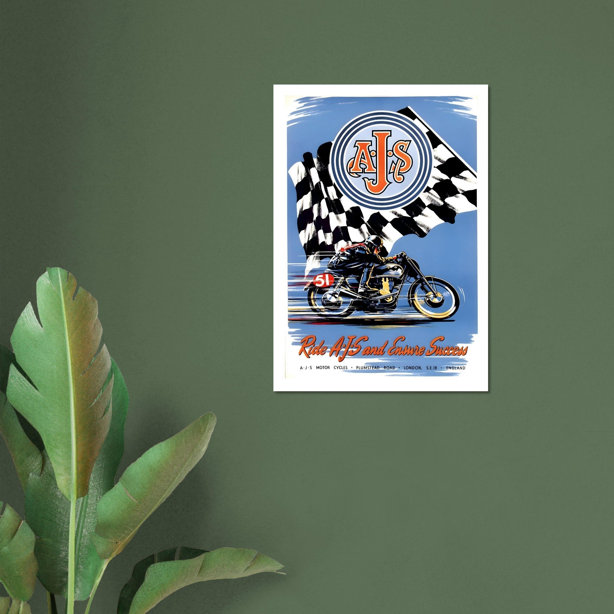 Vintage AJS Success Checkered Flag Poster - Transit Art