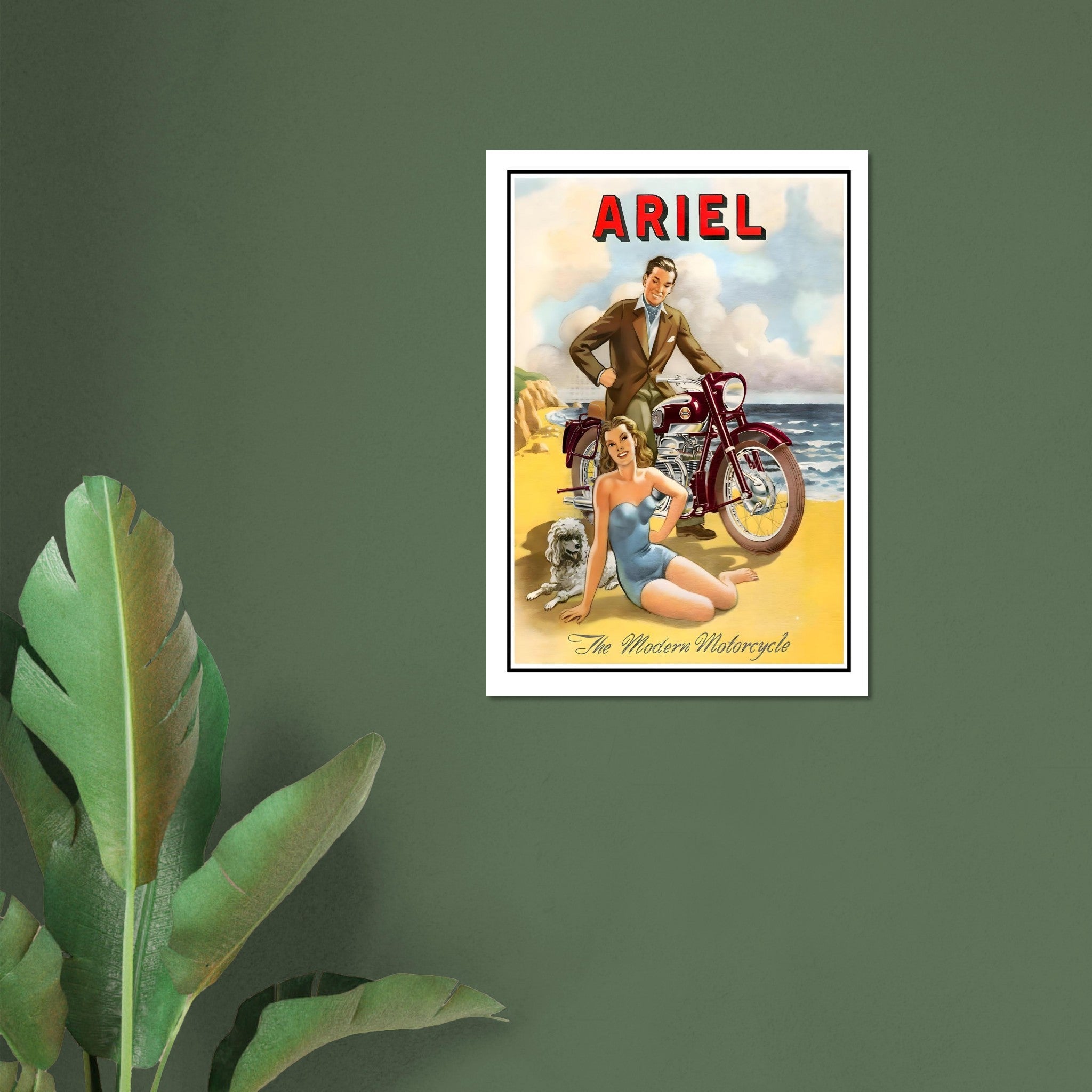 Vintage Ariel Modern Motorcycle Beach Advertisement - Transit Art