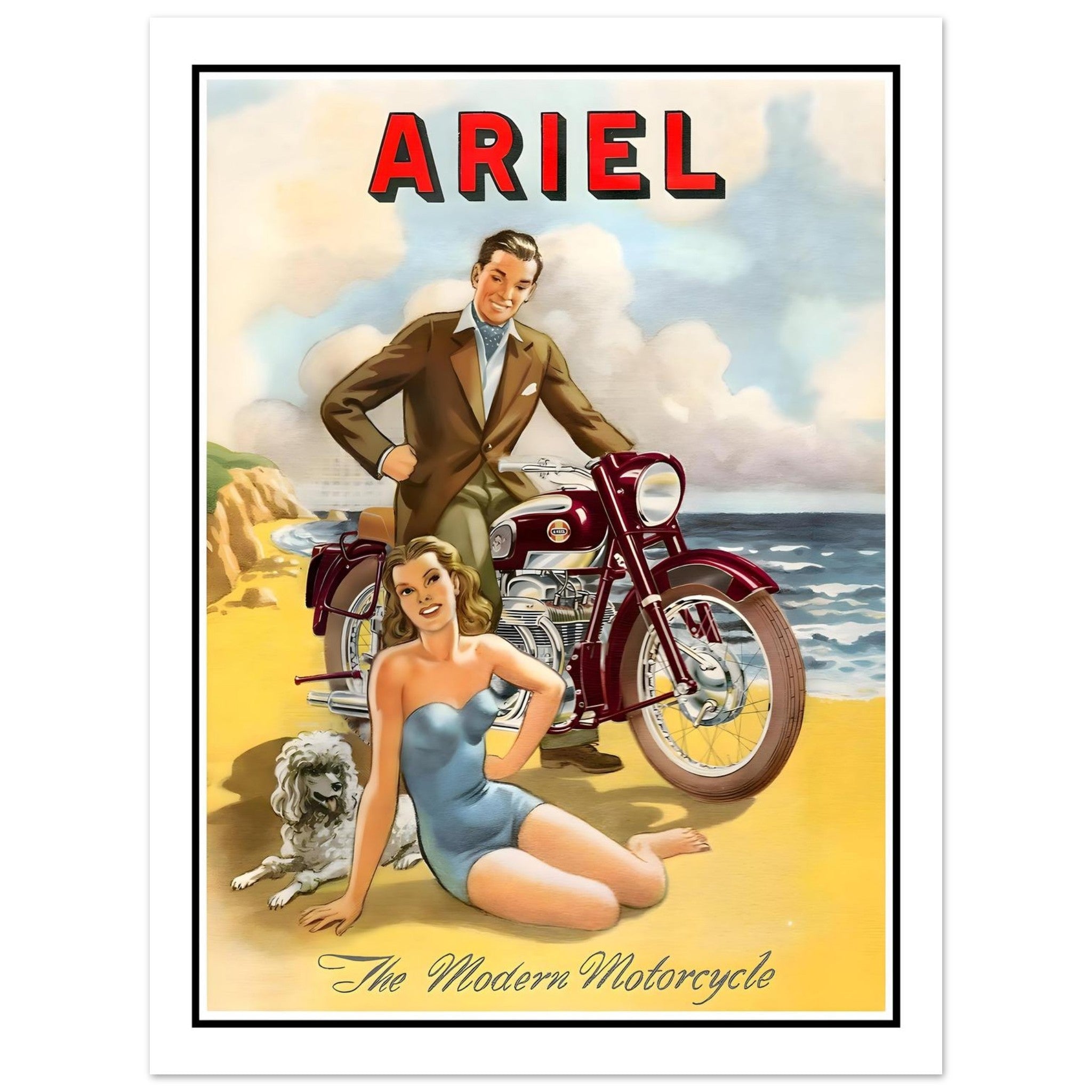 Vintage Ariel Modern Motorcycle Beach Advertisement - Transit Art